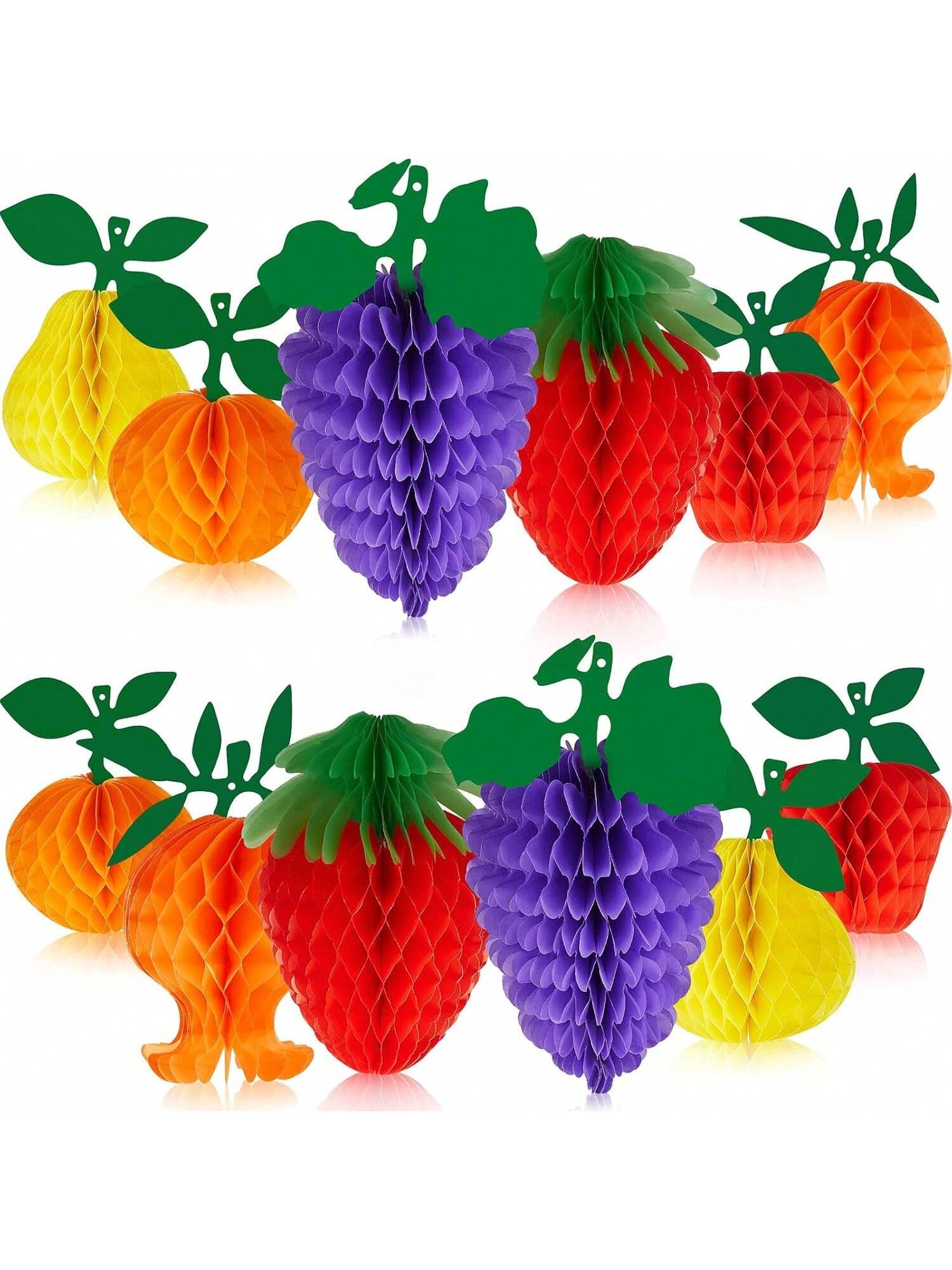 12-Pc Hawaiian Fruit Party Table Centerpieces Pineapple and Strawberry Decorations