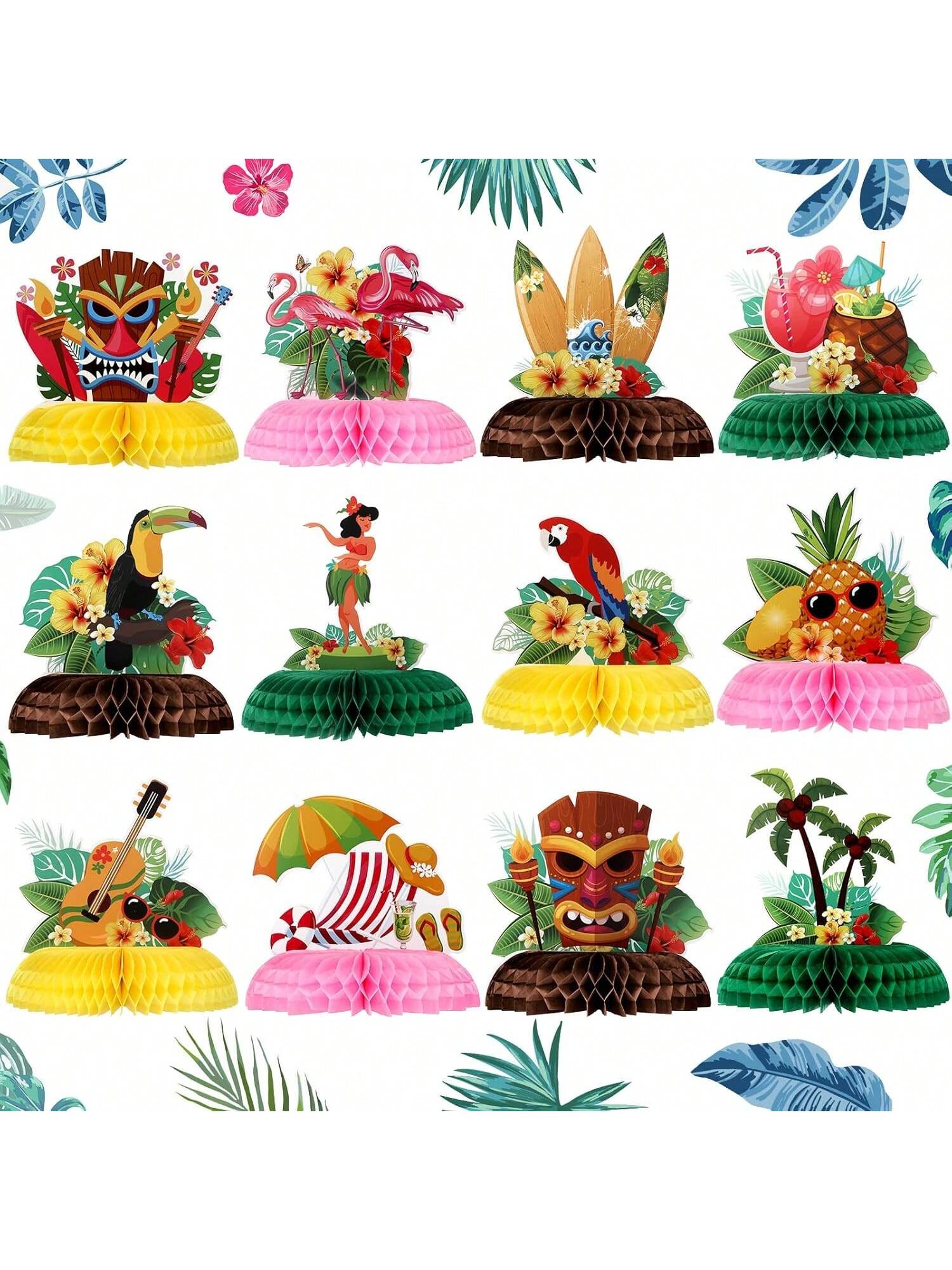 12-Piece Hawaiian Luau Honeycomb Centerpieces 8-Inch for Party Table Decor
