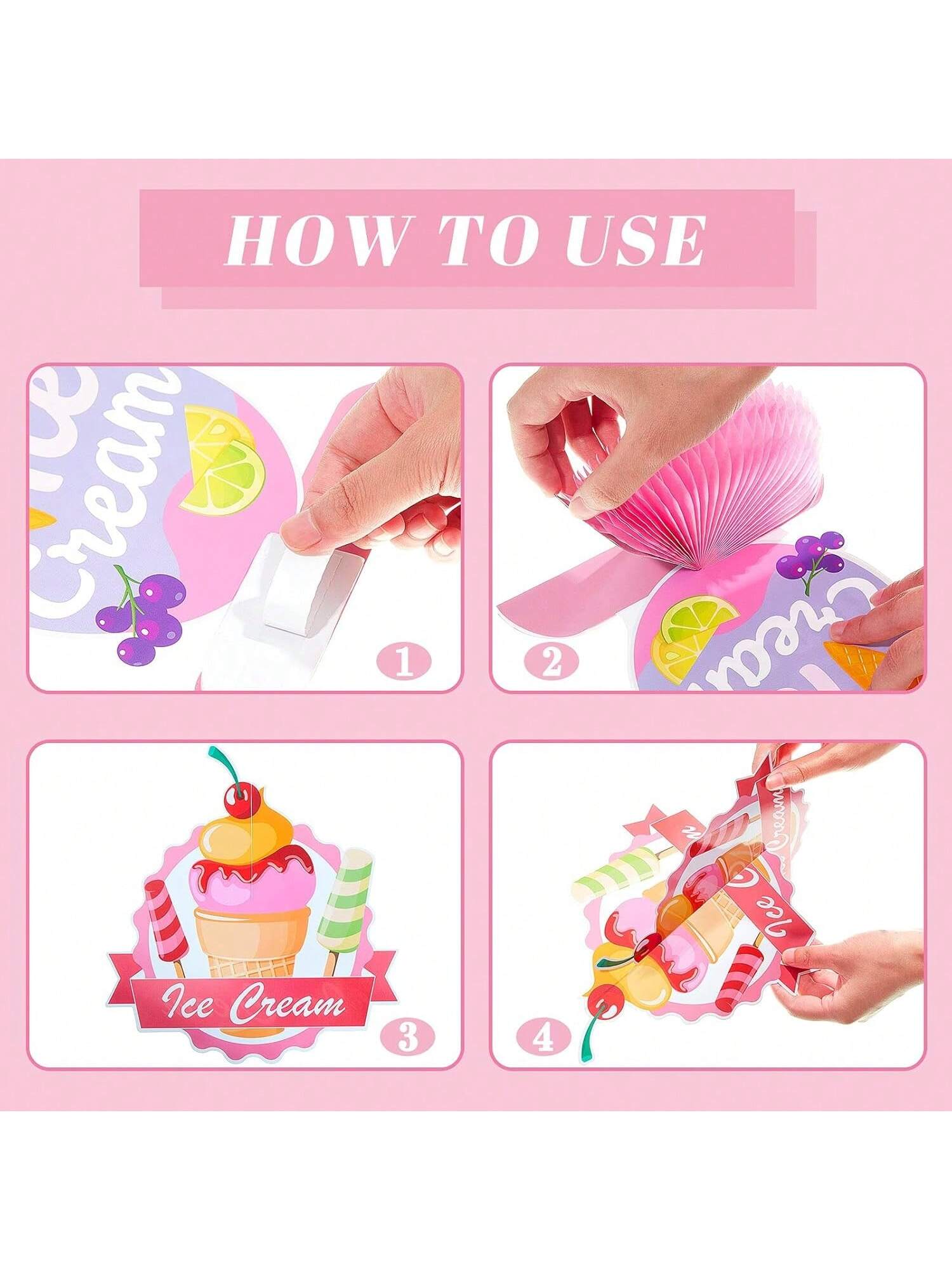 12pcs Ice Cream Honeycomb Table Centerpieces for Baby Shower & Birthday Parties