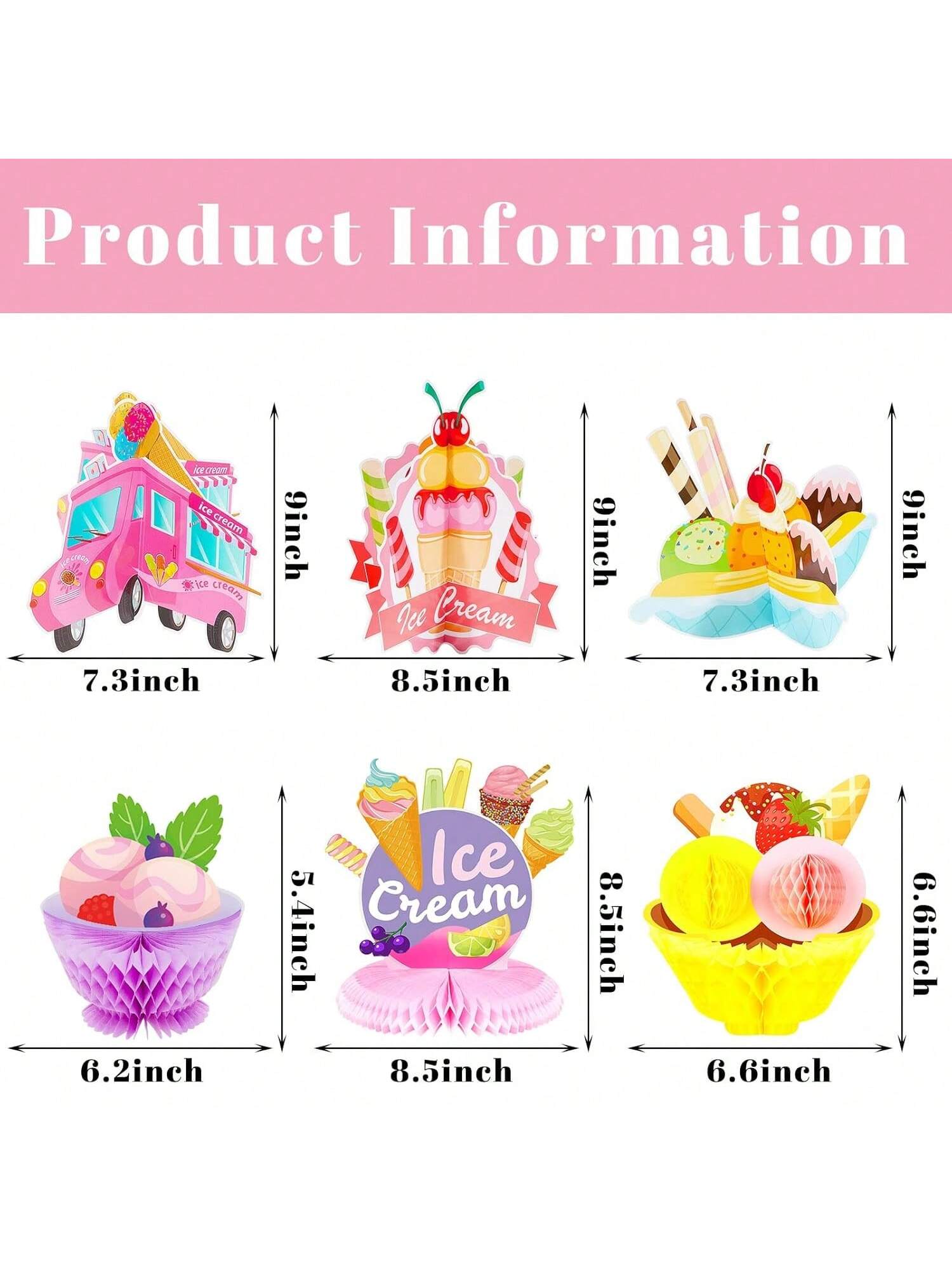 12pcs Ice Cream Honeycomb Table Centerpieces for Baby Shower & Birthday Parties