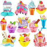 12pcs Ice Cream Honeycomb Table Centerpieces for Baby Shower & Birthday Parties