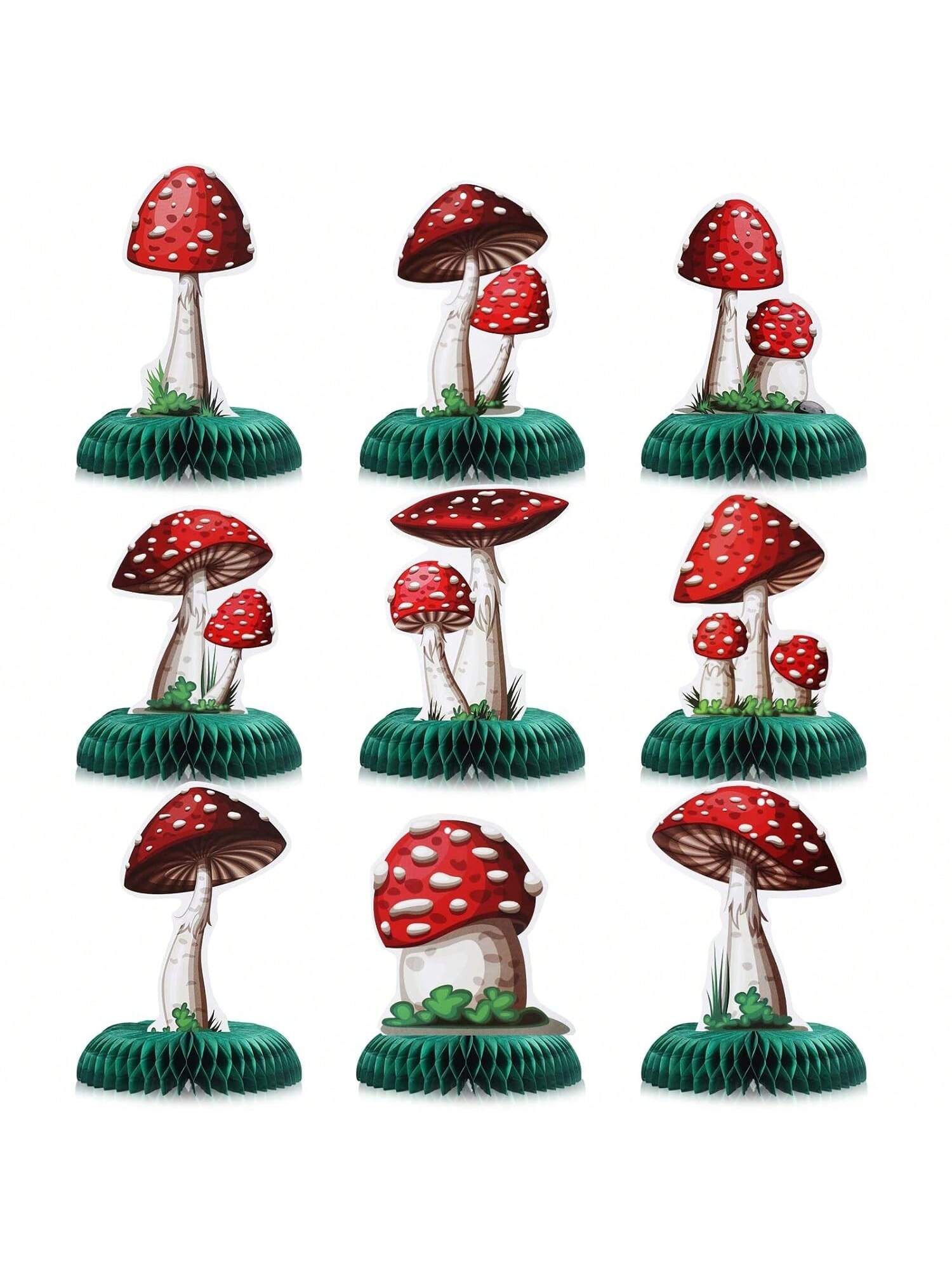9pcs Mushroom Party Honeycomb Centerpieces Tabletop Decorations for Birthday Shower