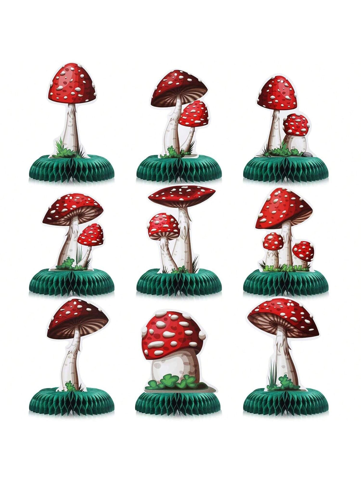 9pcs Mushroom Party Honeycomb Centerpieces Tabletop Decorations for Birthday Shower