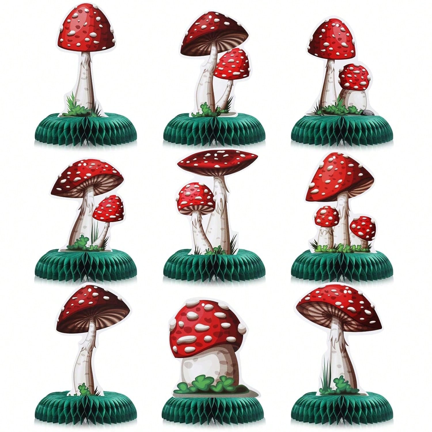 9pcs Mushroom Party Honeycomb Centerpieces Tabletop Decorations for Birthday Shower