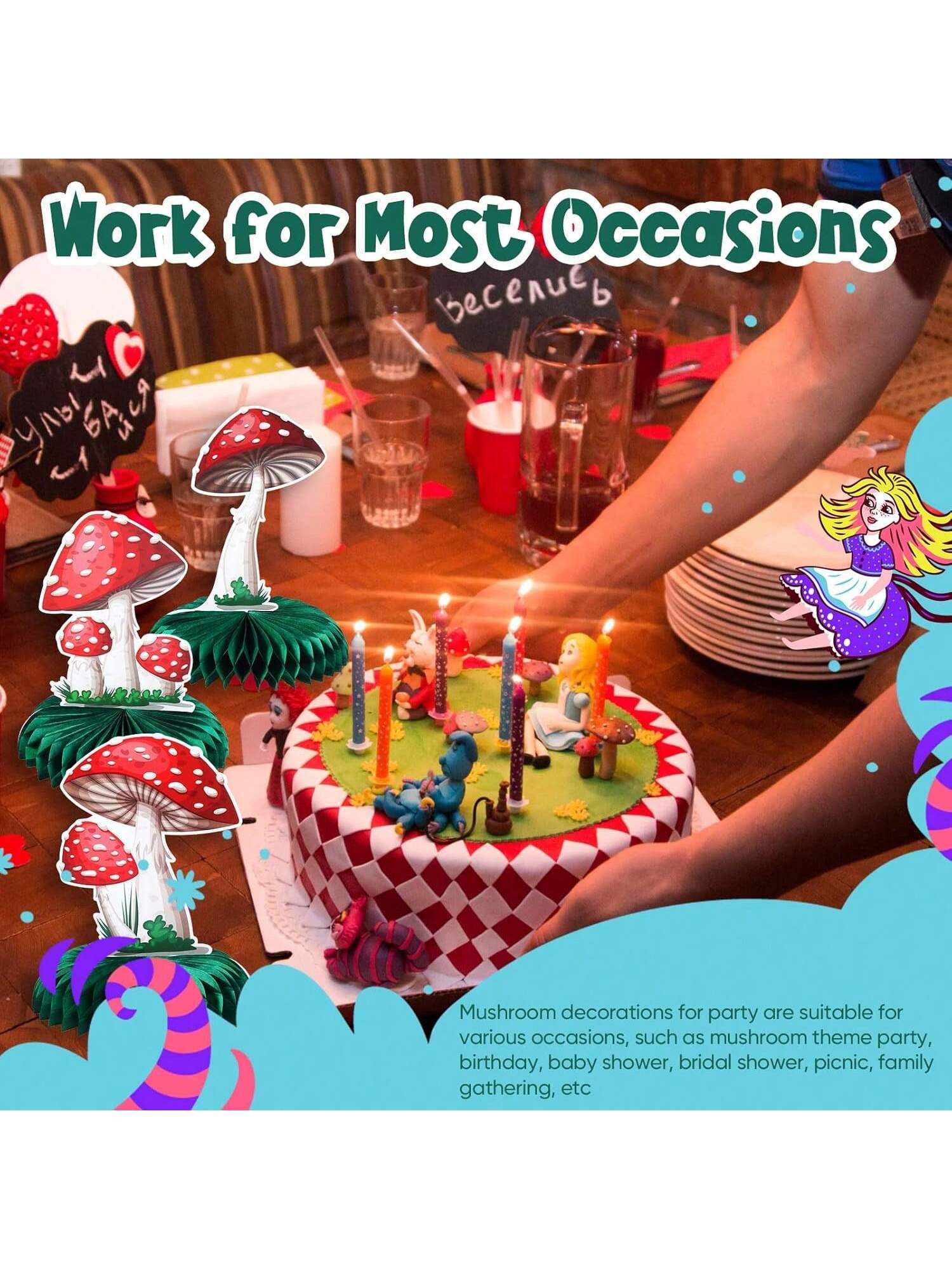 9pcs Mushroom Party Honeycomb Centerpieces Tabletop Decorations for Birthday Shower