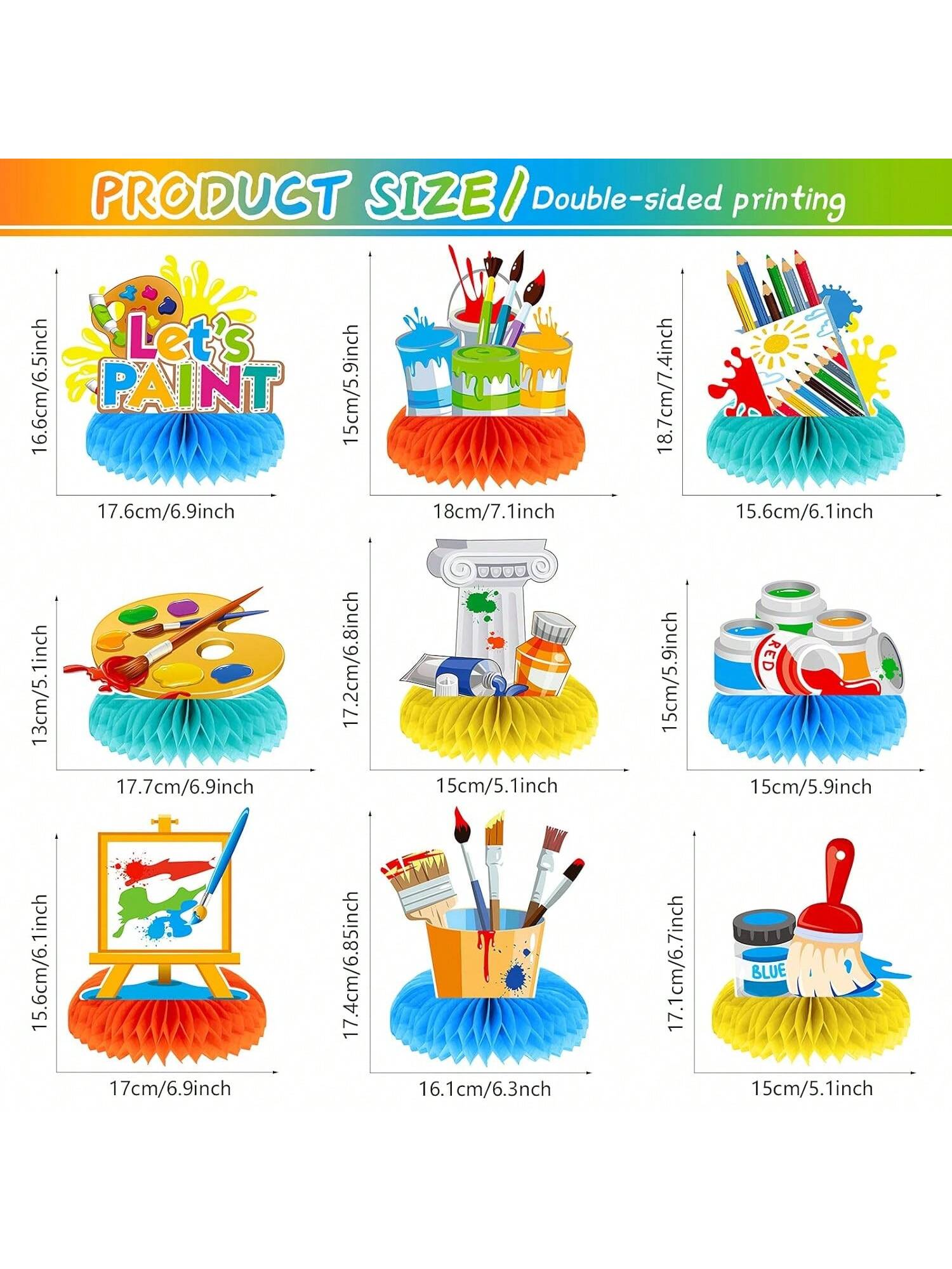 9pcs Paint Party Honeycomb Centerpieces Art Theme Decorations for Birthday Shower