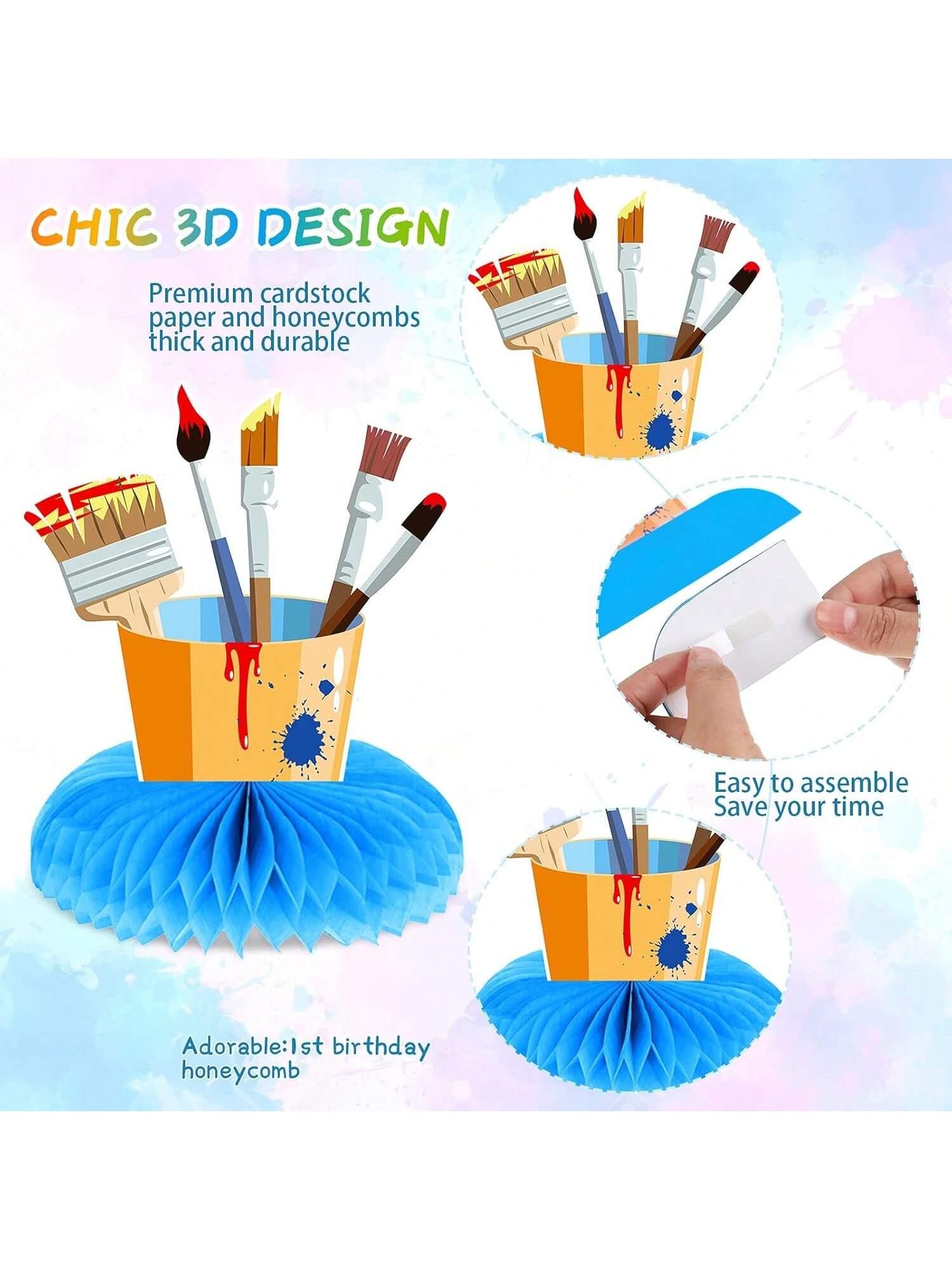9pcs Paint Party Honeycomb Centerpieces Art Theme Decorations for Birthday Shower