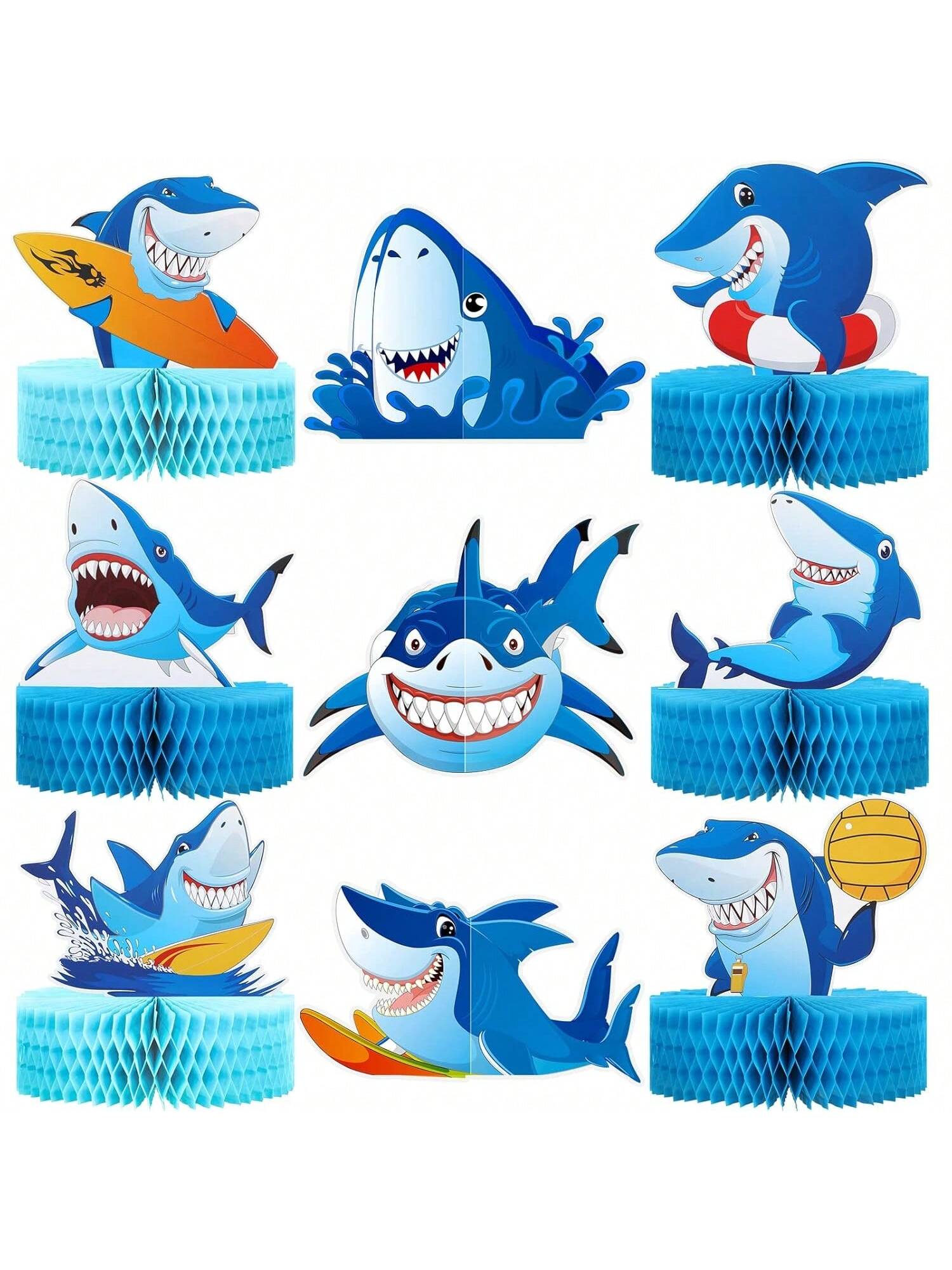 9-Pc Shark Honeycomb Table Centerpieces for Birthday and Baby Shower Parties