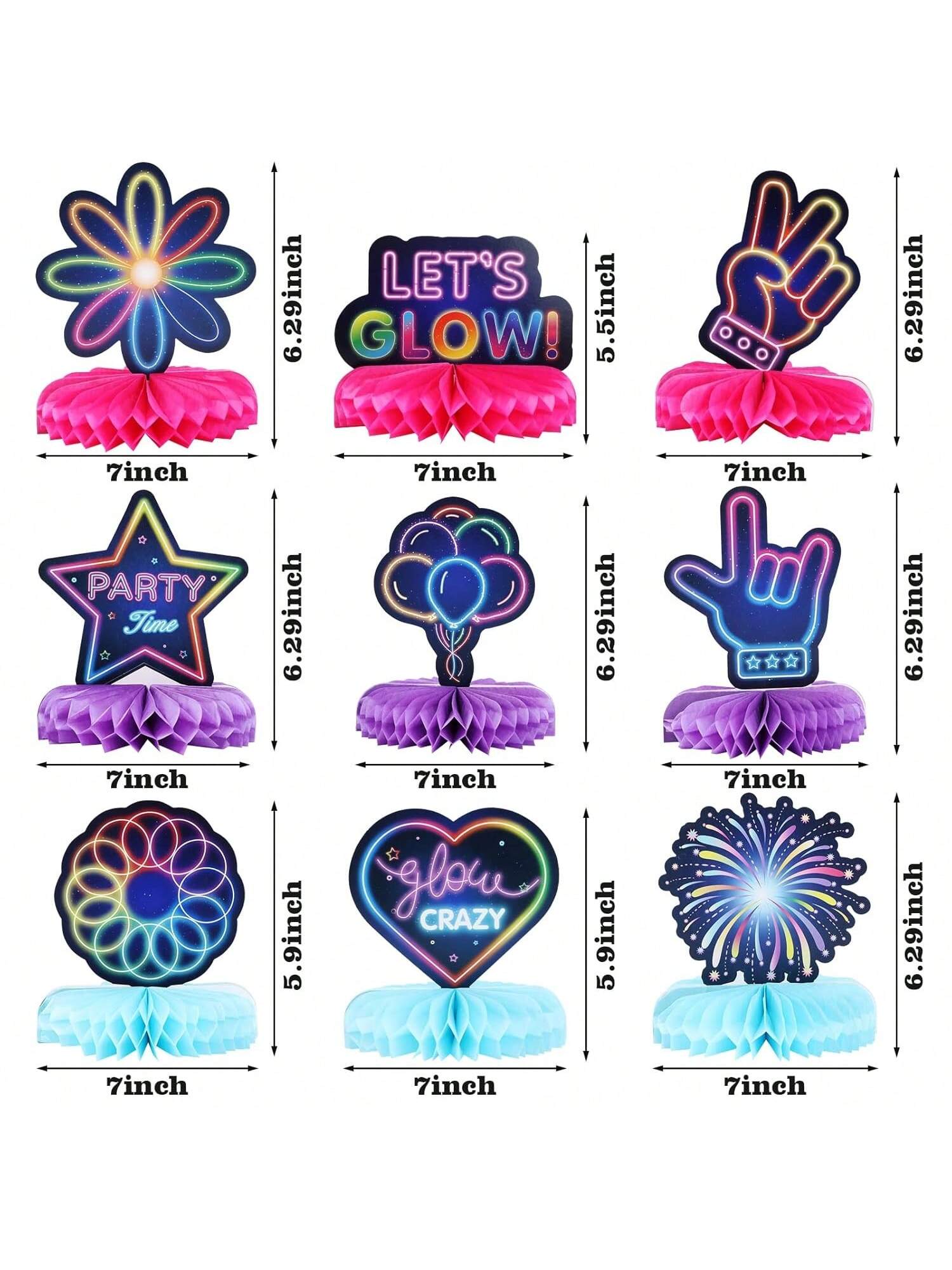 9pcs Glow Neon Honeycomb Party Centerpieces Tabletop Decorations for Glow Party