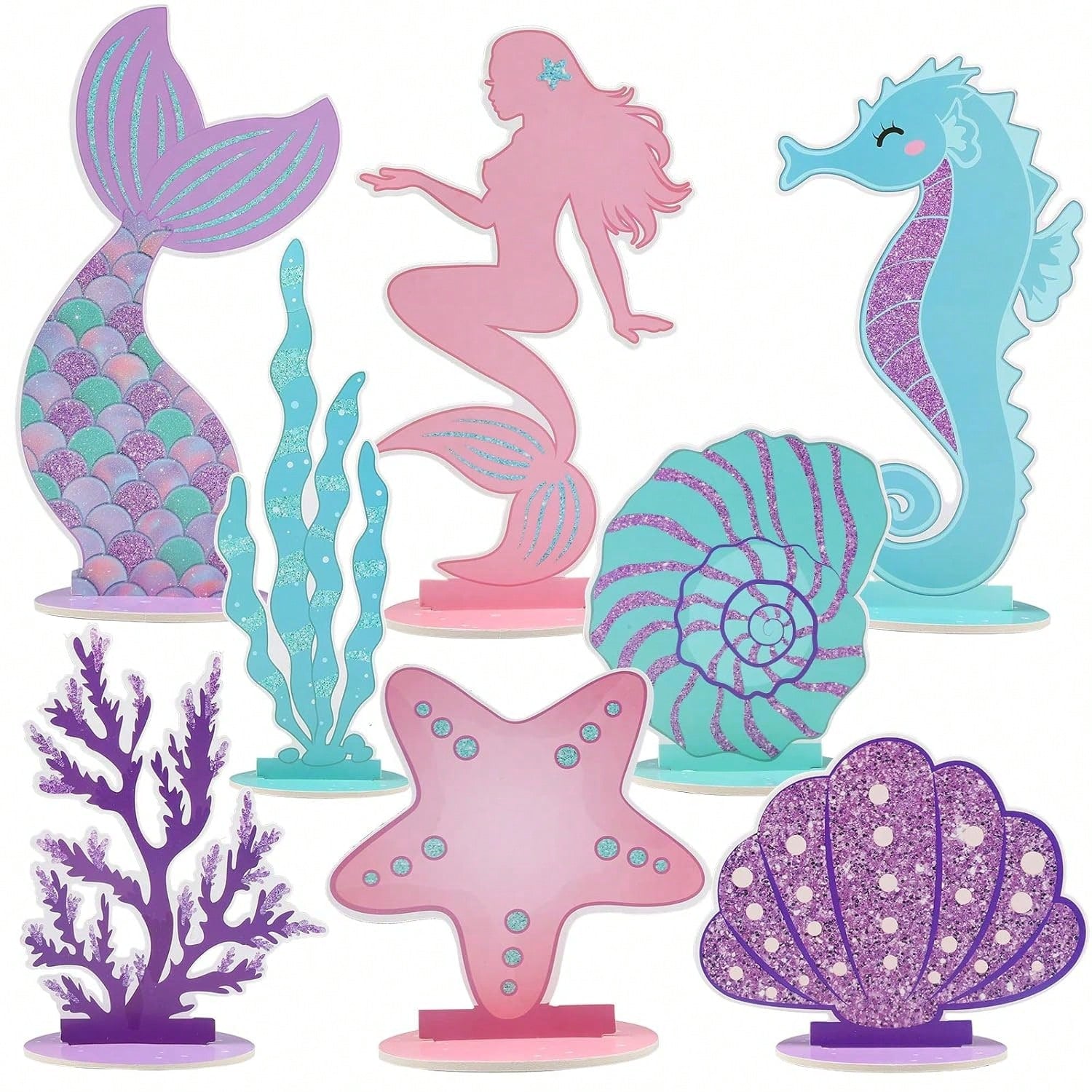 Mermaid Glitter Table Centerpiece Ocean Theme Party Decor for Girls