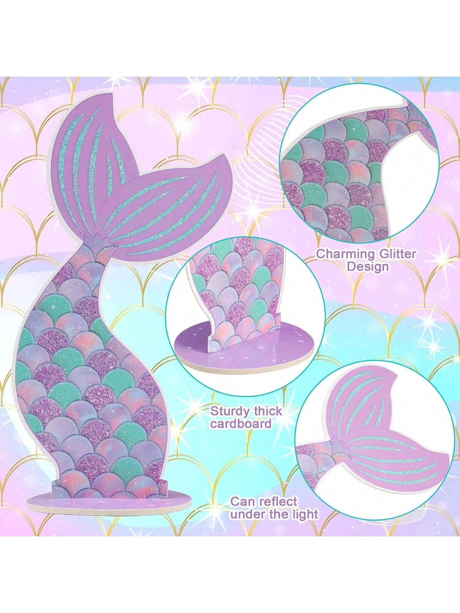 Mermaid Glitter Table Centerpiece Ocean Theme Party Decor for Girls