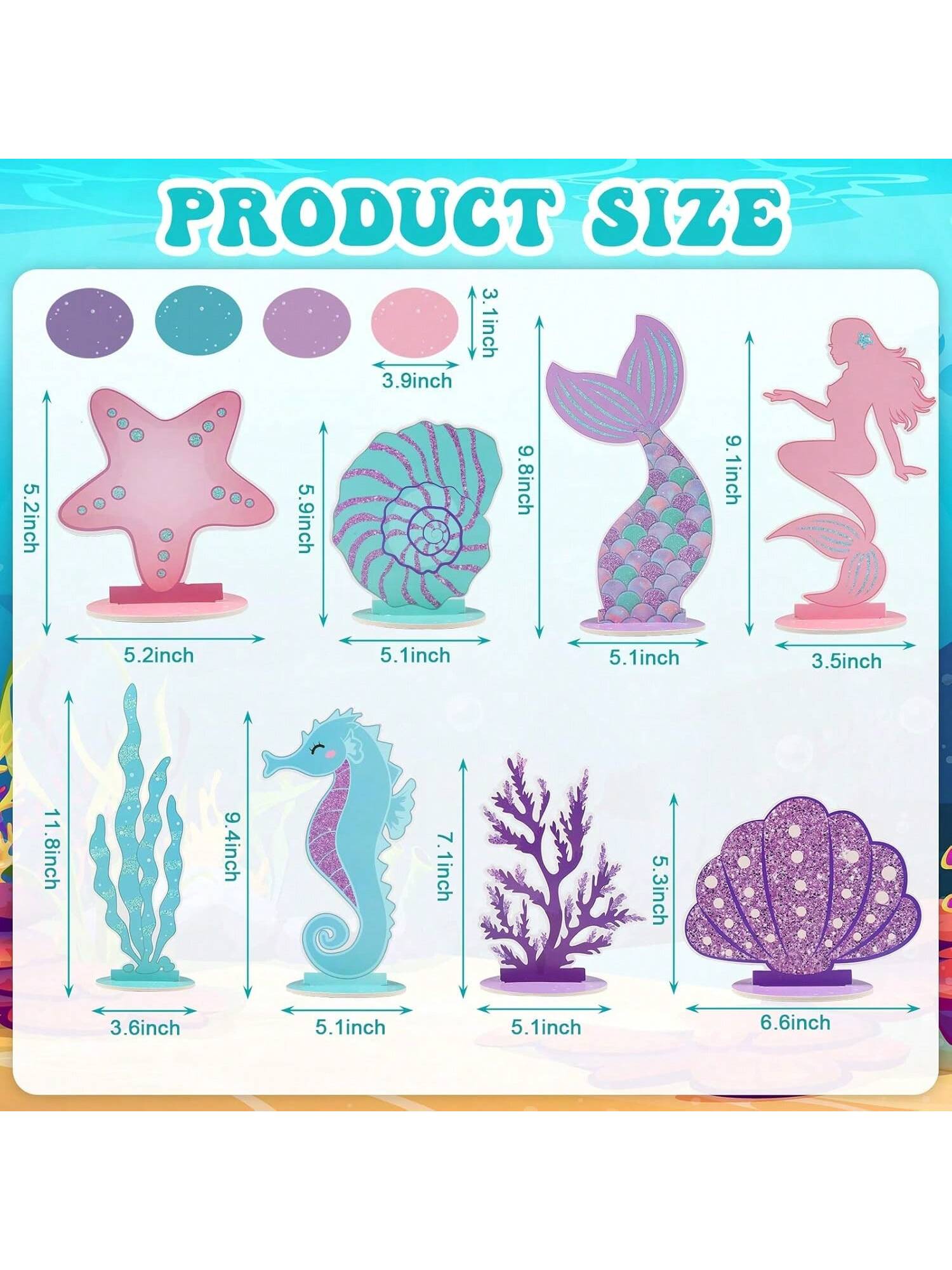 Mermaid Glitter Table Centerpiece Ocean Theme Party Decor for Girls