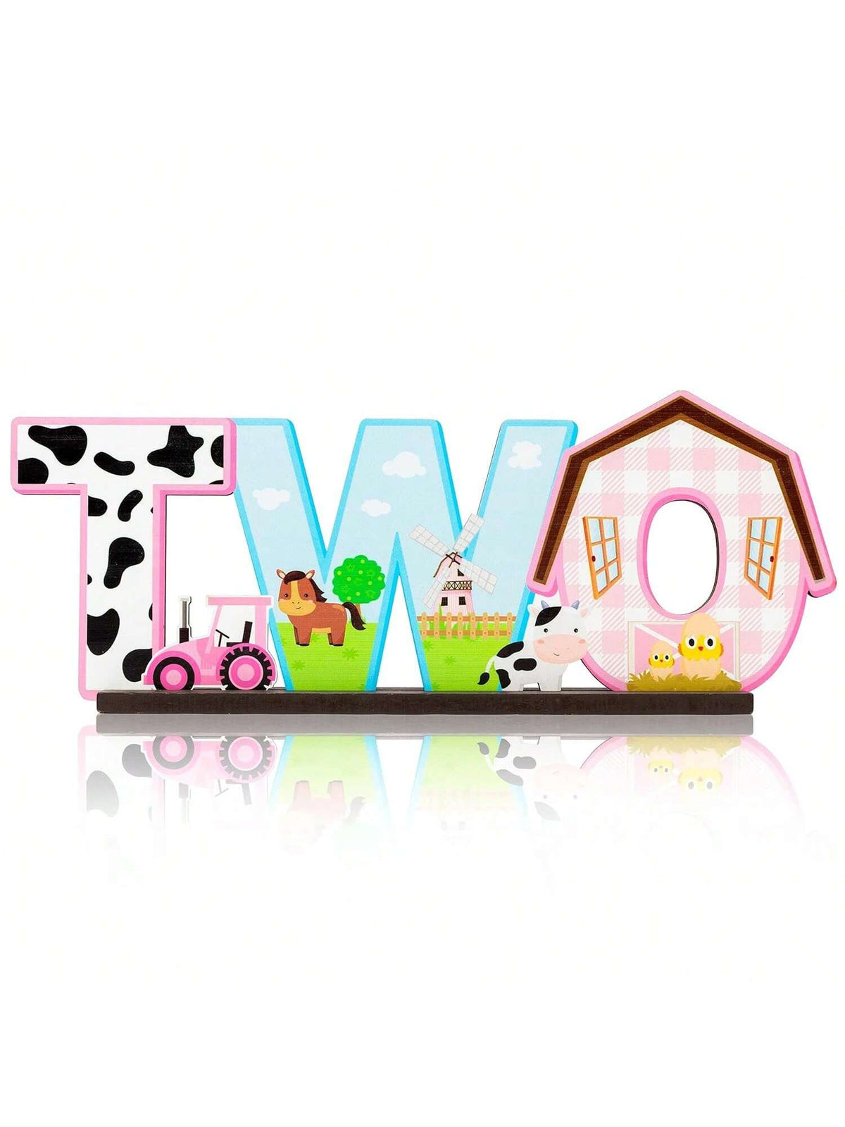 Pink Farm Animals Wooden Letter Table Centerpiece 2nd Birthday Decor for Girls