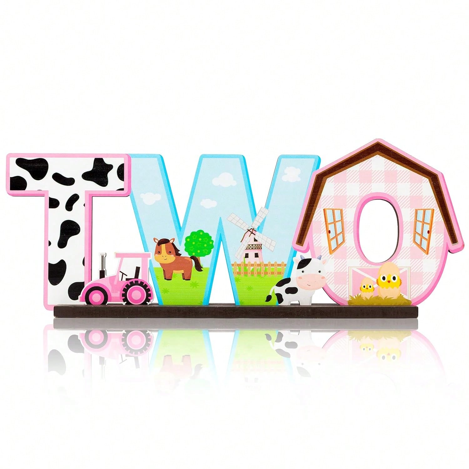 Pink Farm Animals Wooden Letter Table Centerpiece 2nd Birthday Decor for Girls