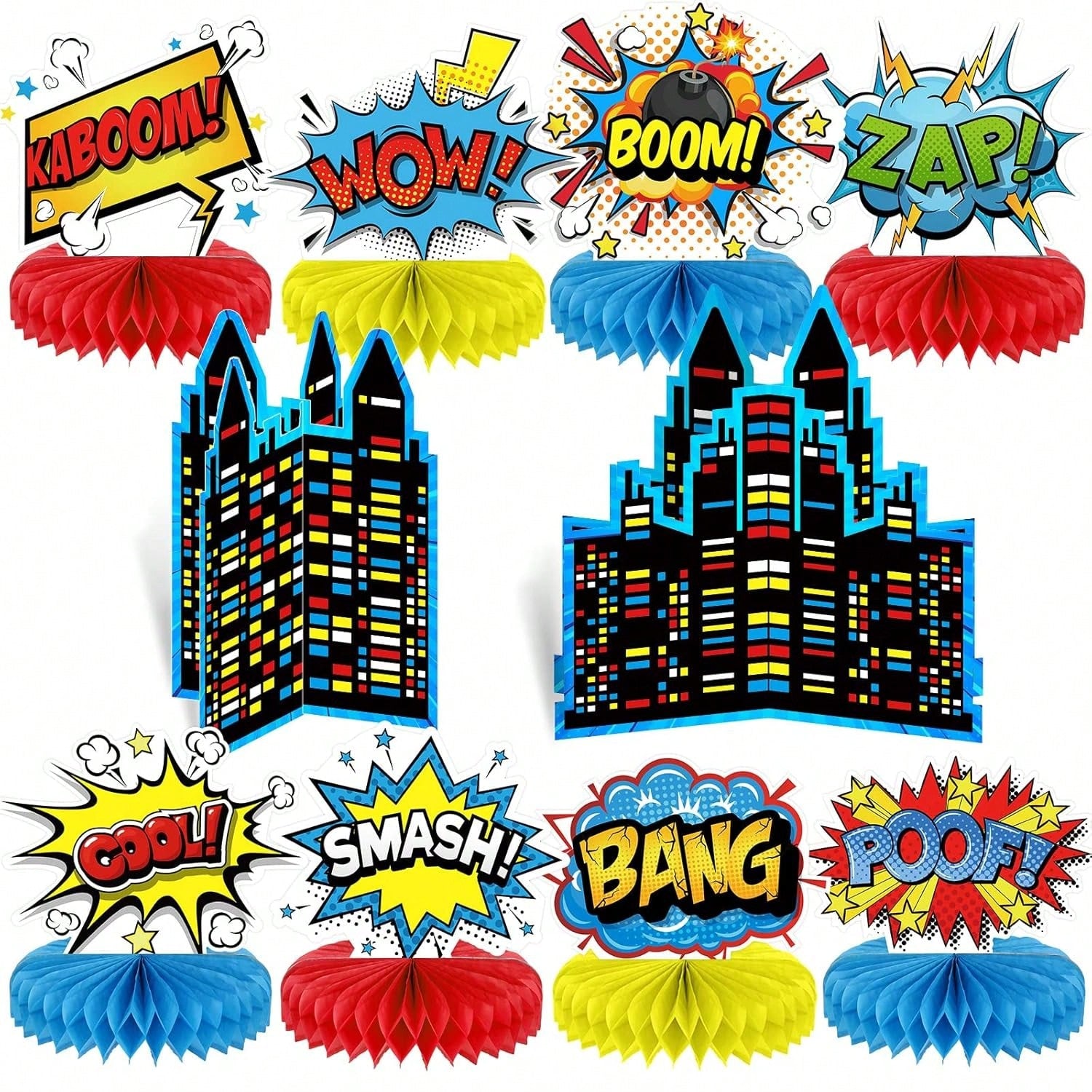 10pcs Hero Themed Party Decorations Honeycomb Centerpieces Table Topper Decor