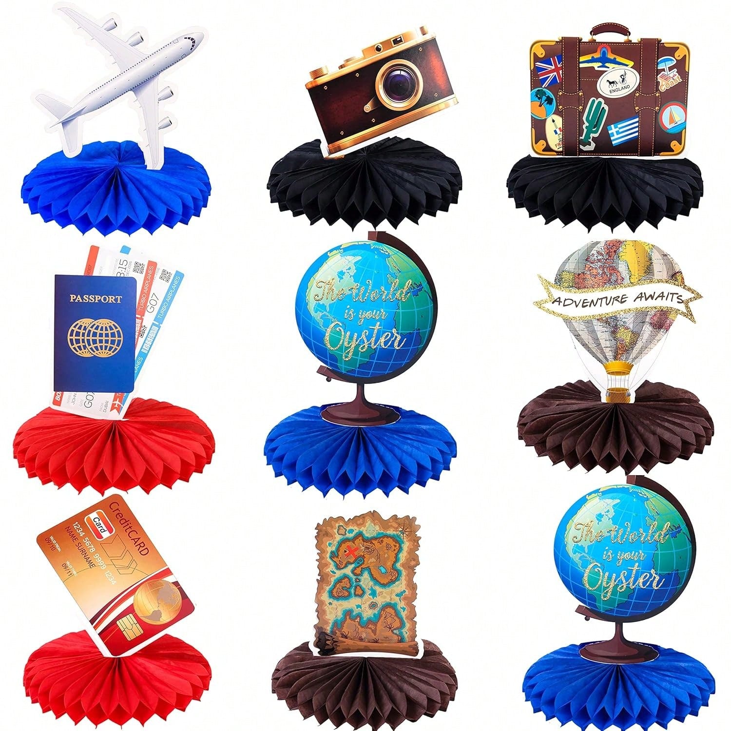 Travel Theme Party Decor with Adventure Table Honeycomb Centerpieces