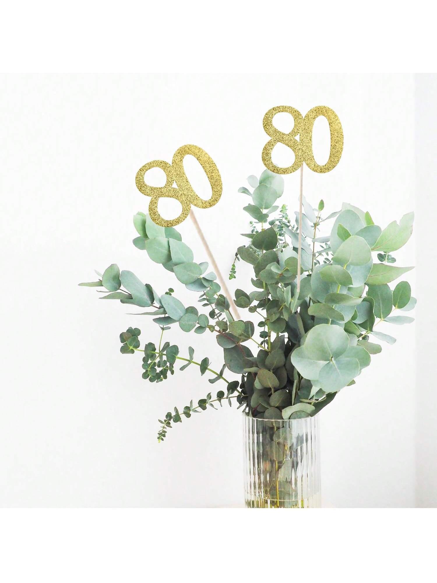 10PCS Double-Sided Gold 80th Birthday Anniversary Cake Table Centerpieces