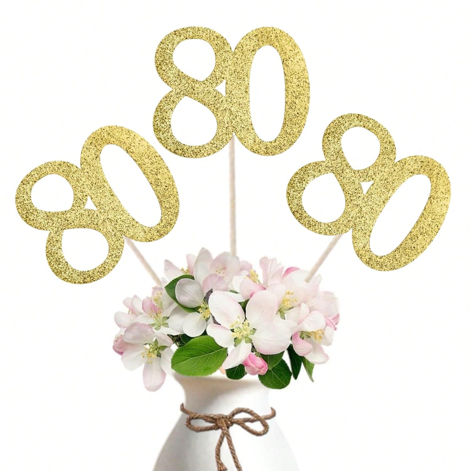 10PCS Double-Sided Gold 80th Birthday Anniversary Cake Table Centerpieces