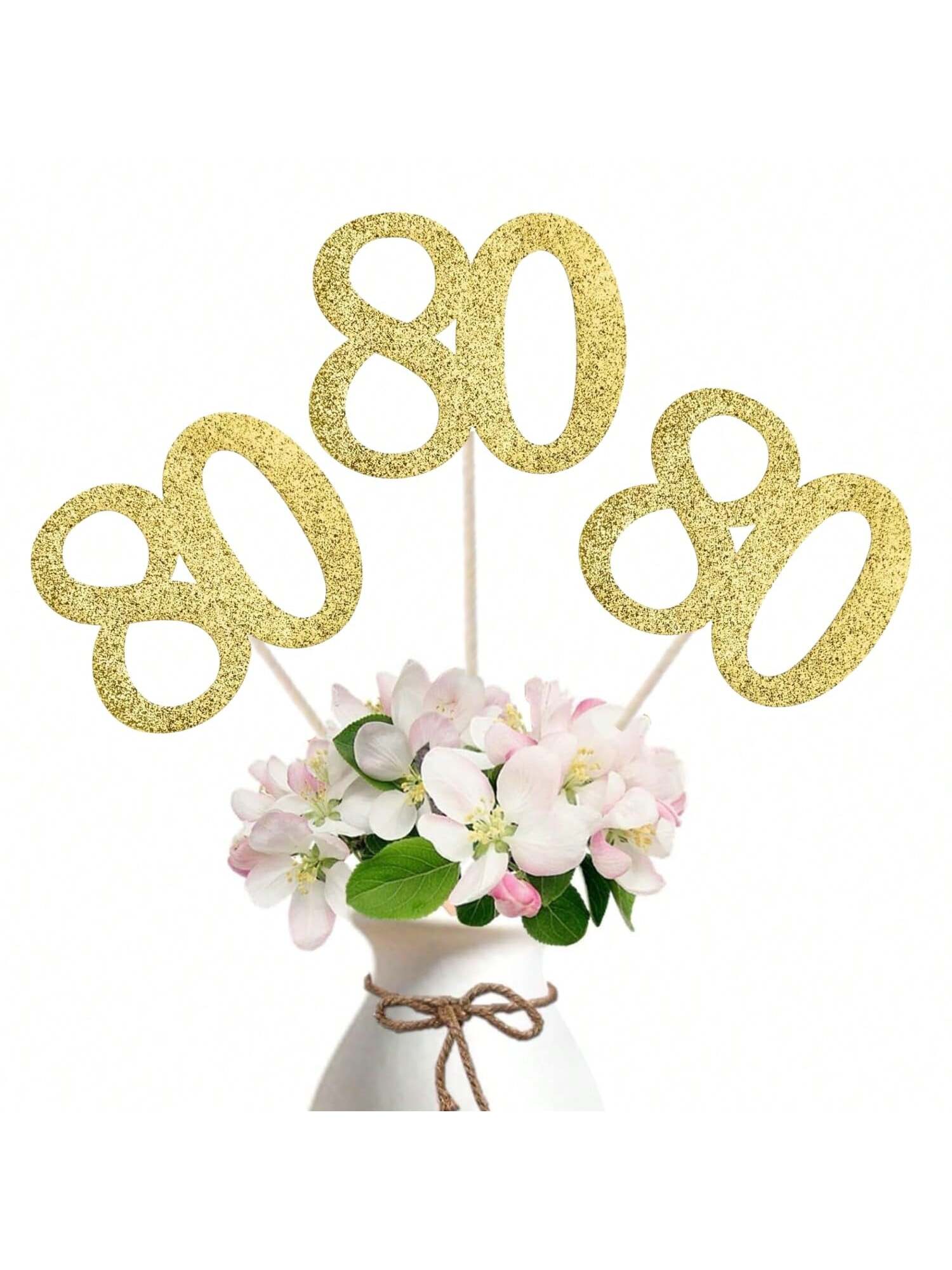 10PCS Double-Sided Gold 80th Birthday Anniversary Cake Table Centerpieces