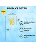 10-Pc Glitter Gold Sweet 16 Number Cake Toppers for Birthday and Party Decor