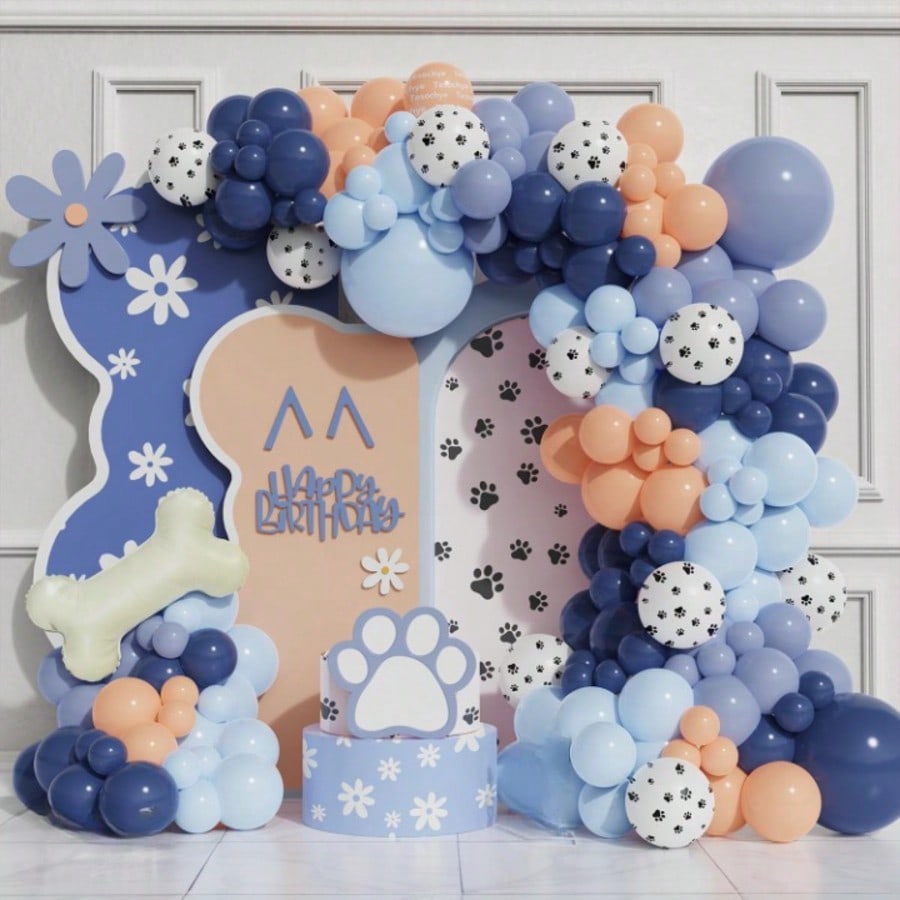 147PCS Blue Balloon Arch Kit with Dog Paw & Bone Foils for Puppy Parties