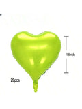 20PCS 18 Inch Lime Green Heart Foil Balloons for Parties & Weddings