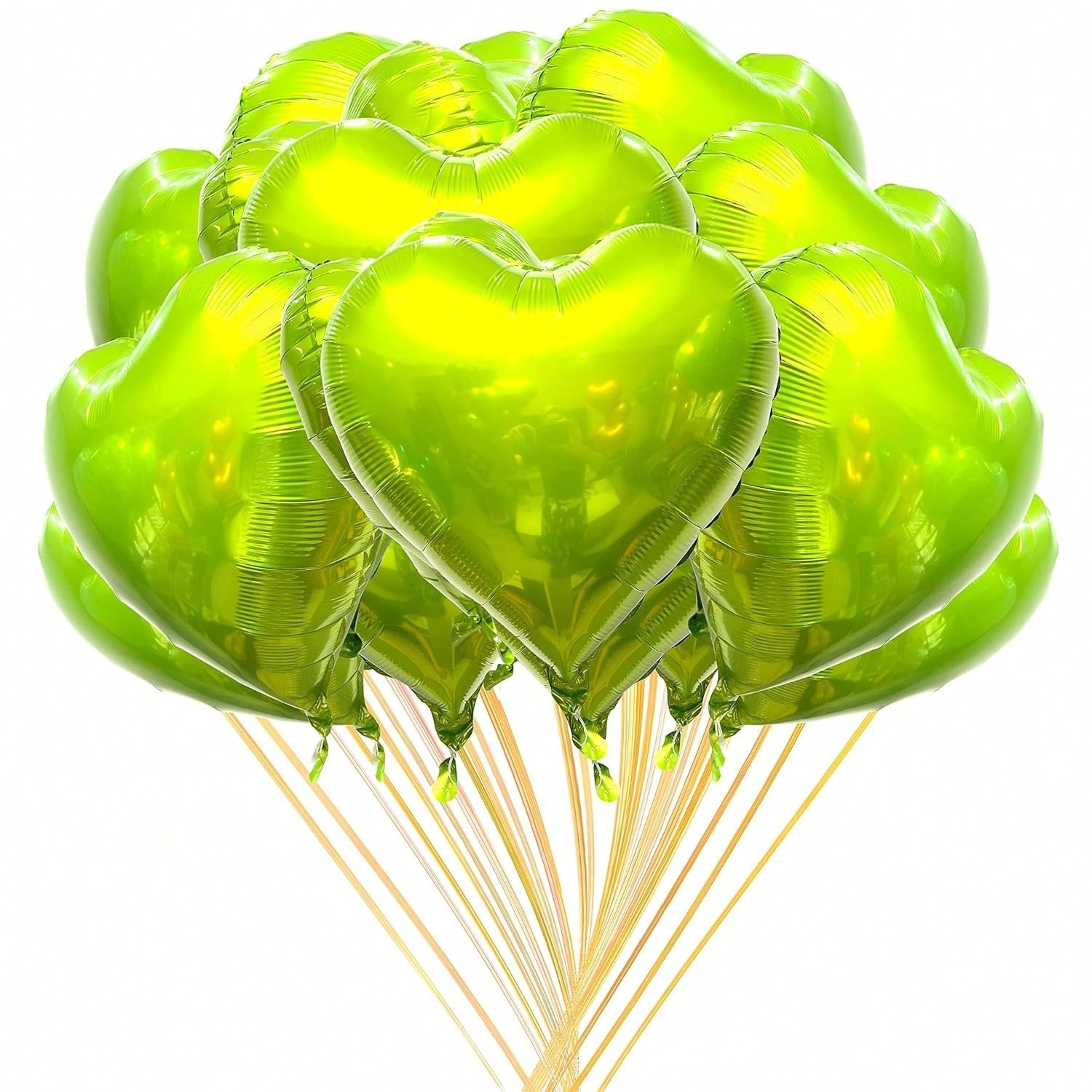 20PCS 18 Inch Lime Green Heart Foil Balloons for Parties & Weddings