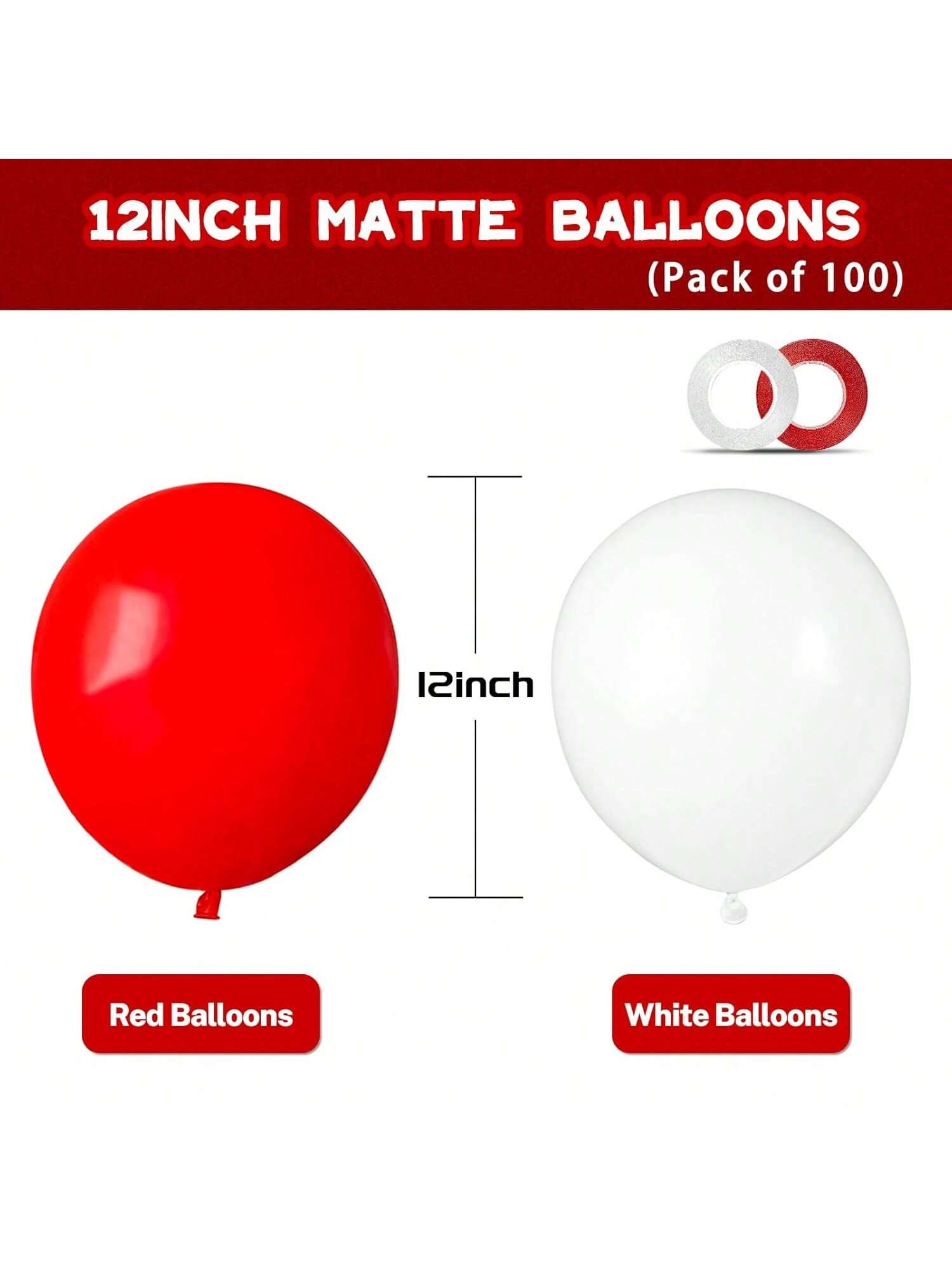 100 Red and White 12 Inch Latex Balloons for Party, Wedding, and Holiday Decor