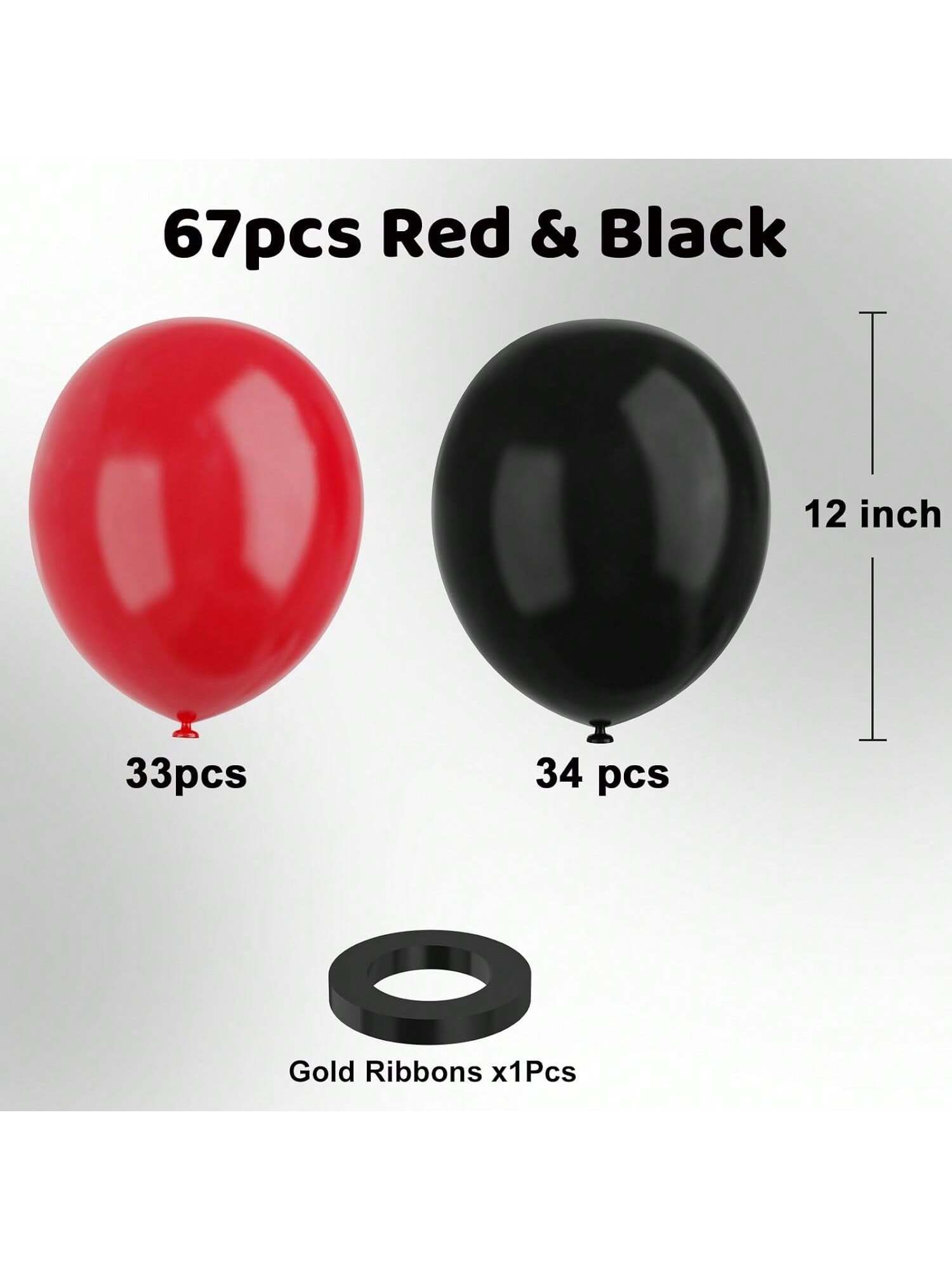 67 Pc Red and Black 12 Inch Latex Balloons for Birthday Graduation and Party Decor