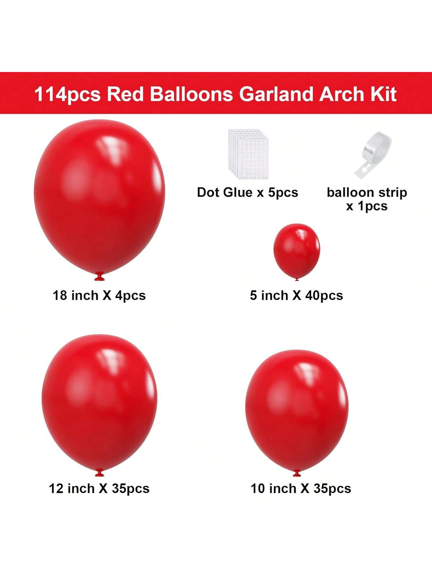 114 Pc Red Latex Balloon Garland Kit in Various Sizes for Birthday Wedding and Party