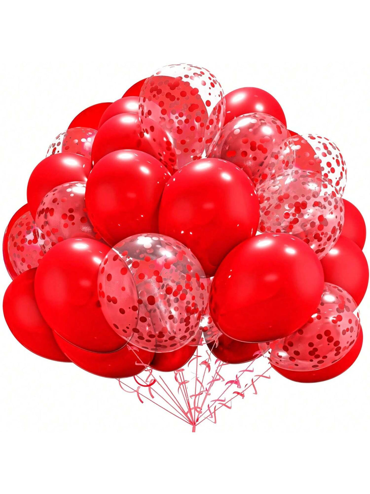 60-Pc 12-Inch Red Latex and Confetti Balloons with Ribbons for Parties and Events