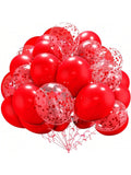 60-Pc 12-Inch Red Latex and Confetti Balloons with Ribbons for Parties and Events