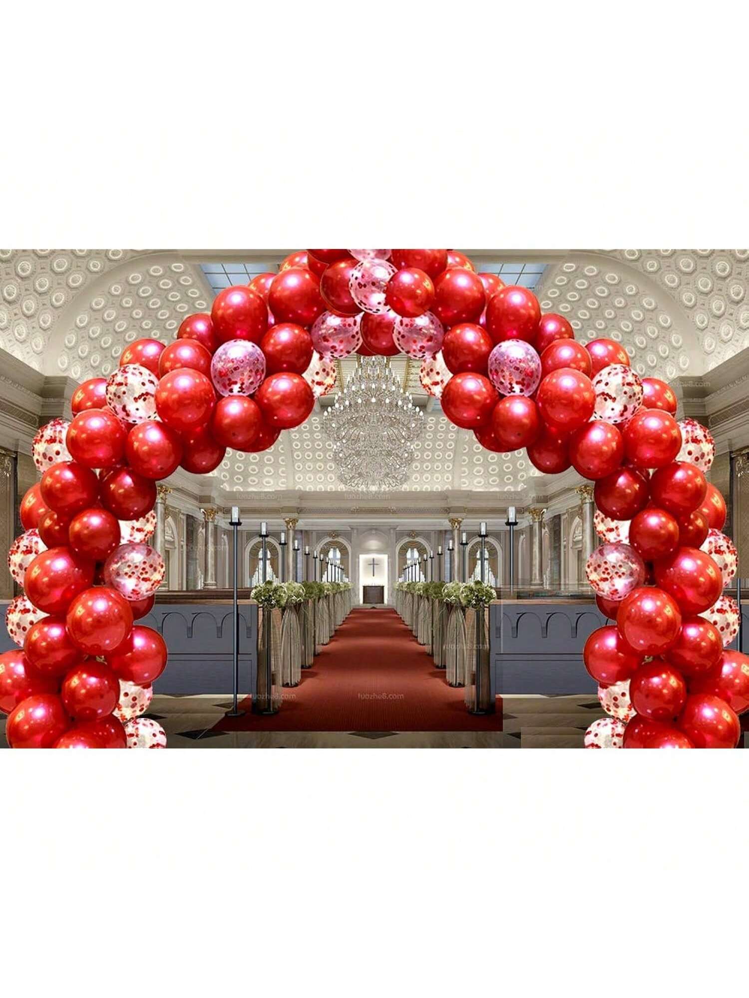 60-Pc 12-Inch Red Latex and Confetti Balloons with Ribbons for Parties and Events
