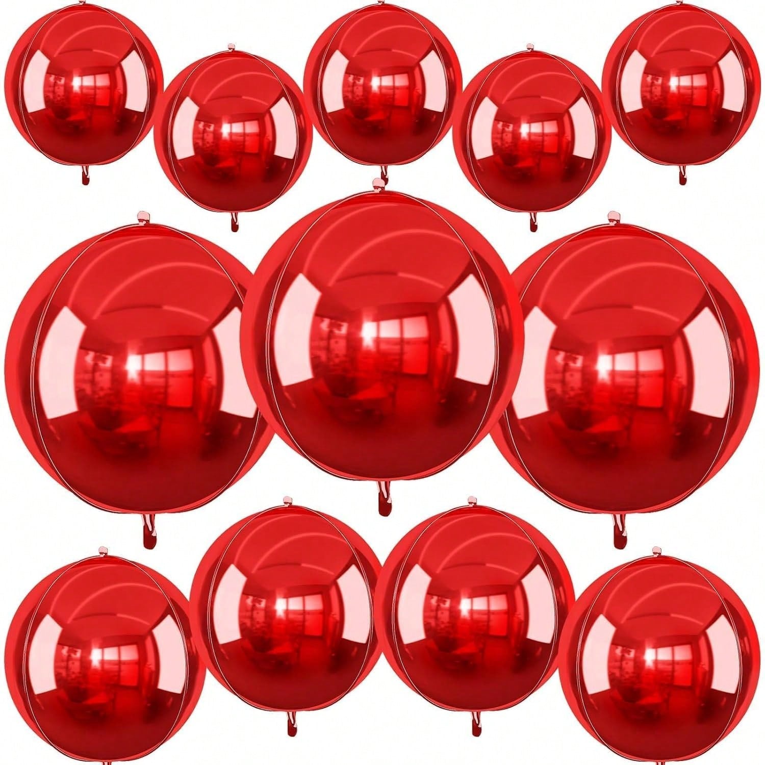 12pcs Metallic Red Round Foil Balloons 22, 15 & 10in for Parties