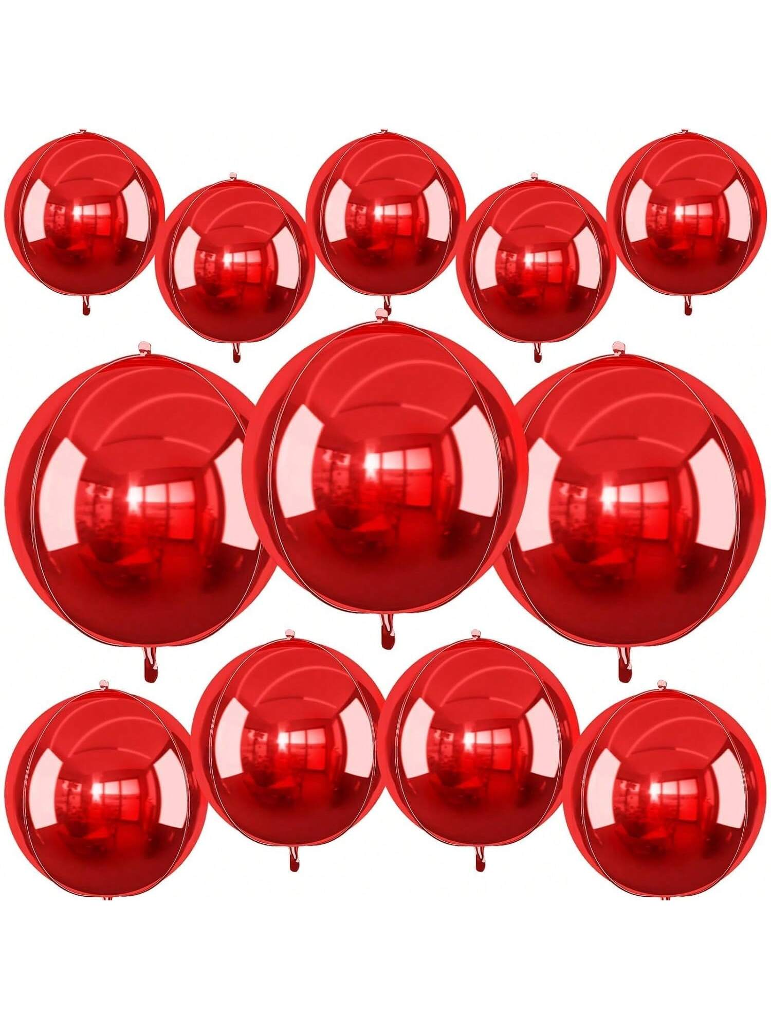 12pcs Metallic Red Round Foil Balloons 22, 15 & 10in for Parties