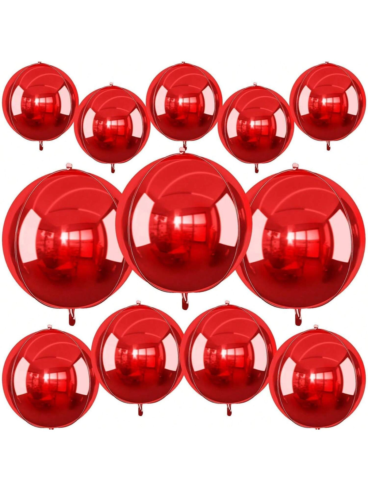 12pcs Metallic Red Round Foil Balloons 22, 15 & 10in for Parties
