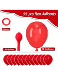 55 Pc 12 Inch Red Latex Balloons with Ribbon for Birthday Graduation and Party Decor
