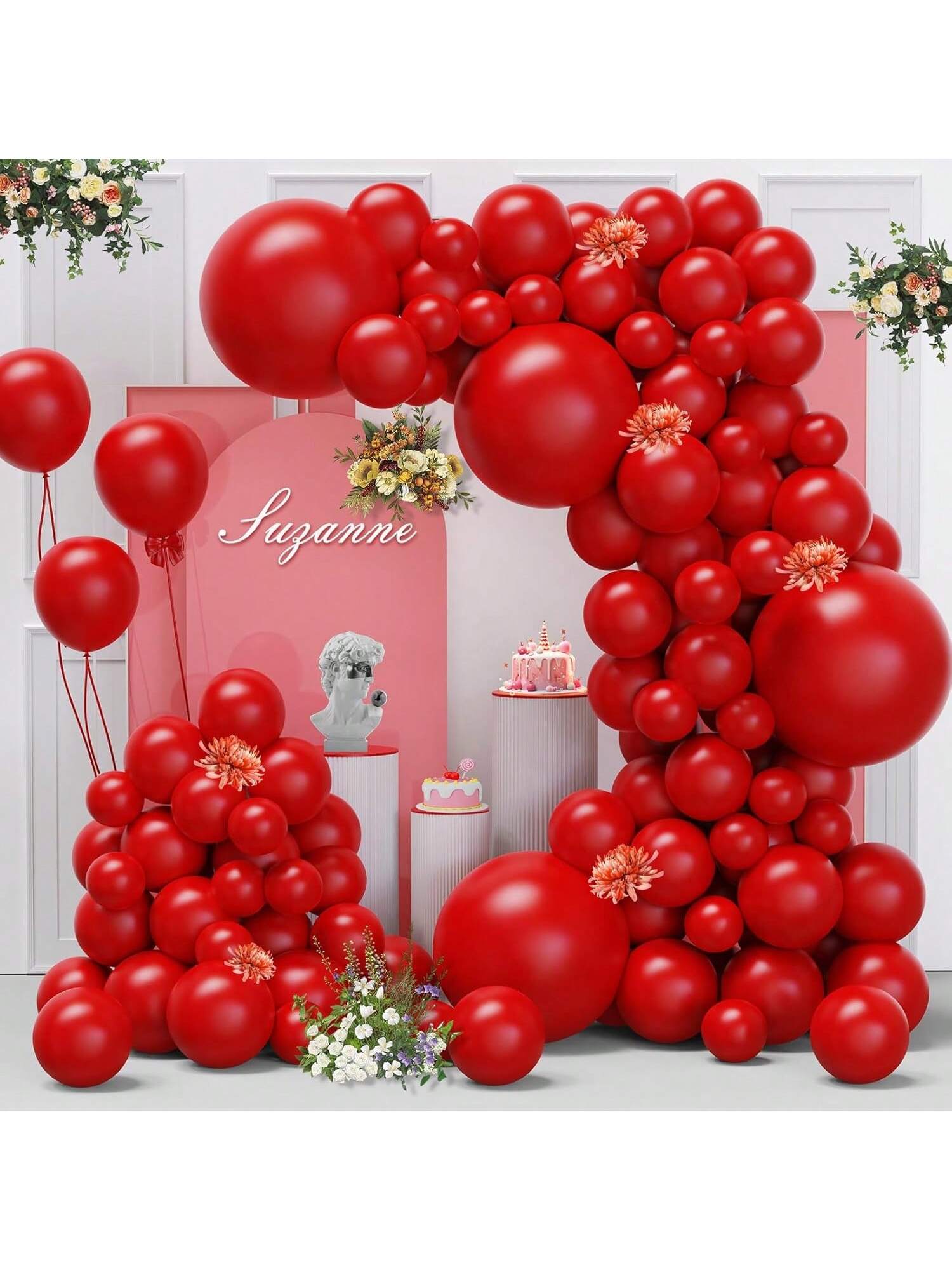 130-Piece Red Latex Balloon Arch Kit for Birthday, Wedding, and Party Decor