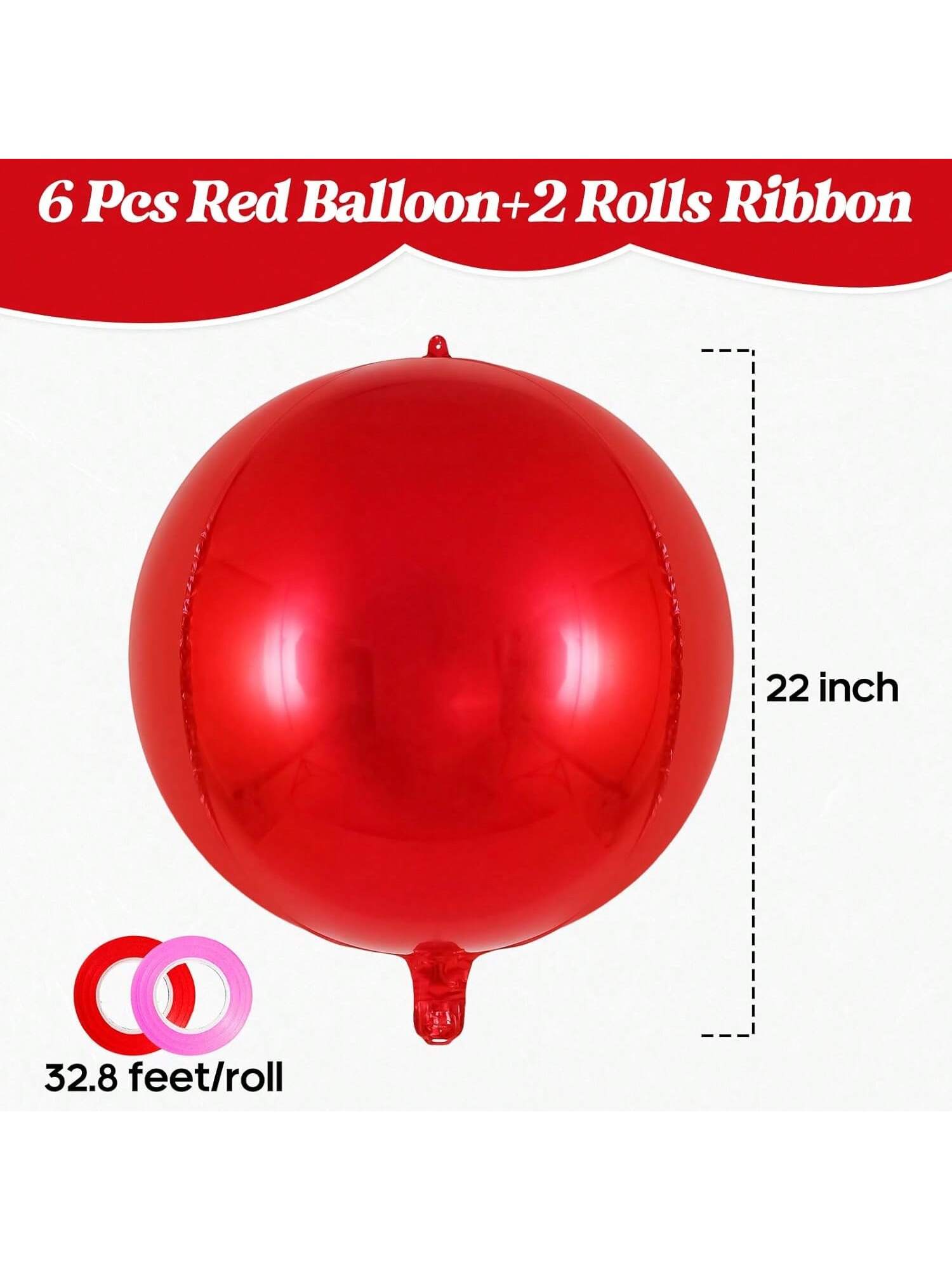 6 Pc 22 Inch Metallic Red Foil Balloons for Birthday Graduation and Party Decor