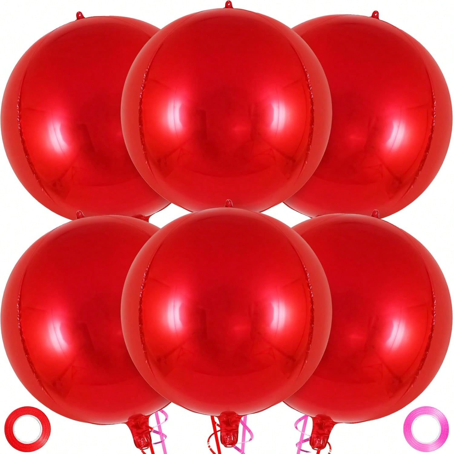 6 Pc 22 Inch Metallic Red Foil Balloons for Birthday Graduation and Party Decor