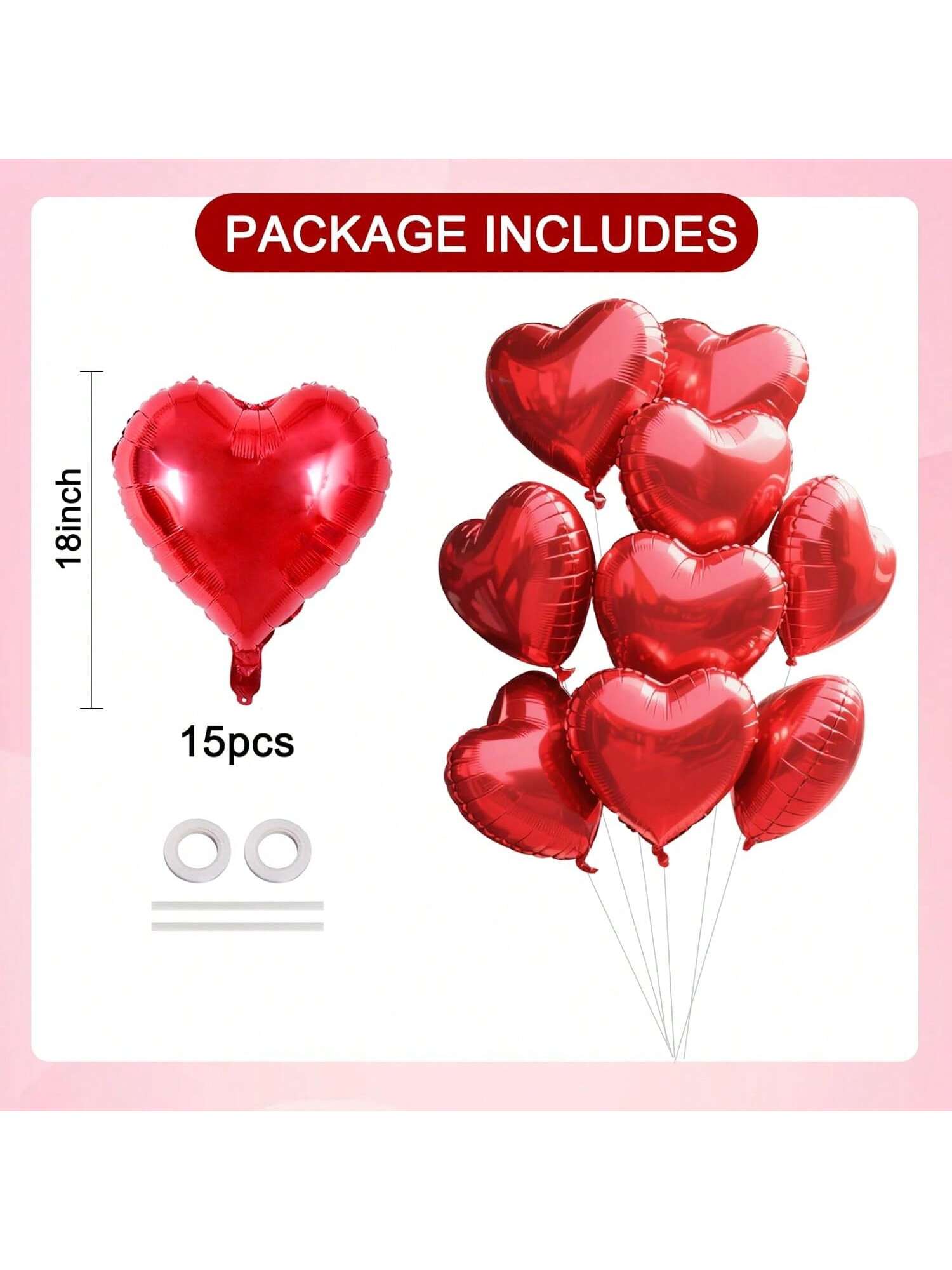 15 Pc 18 Inch Red Heart Foil Balloons for Valentine Wedding and Party Decor
