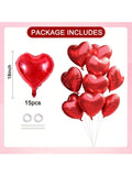 15 Pc 18 Inch Red Heart Foil Balloons for Valentine Wedding and Party Decor
