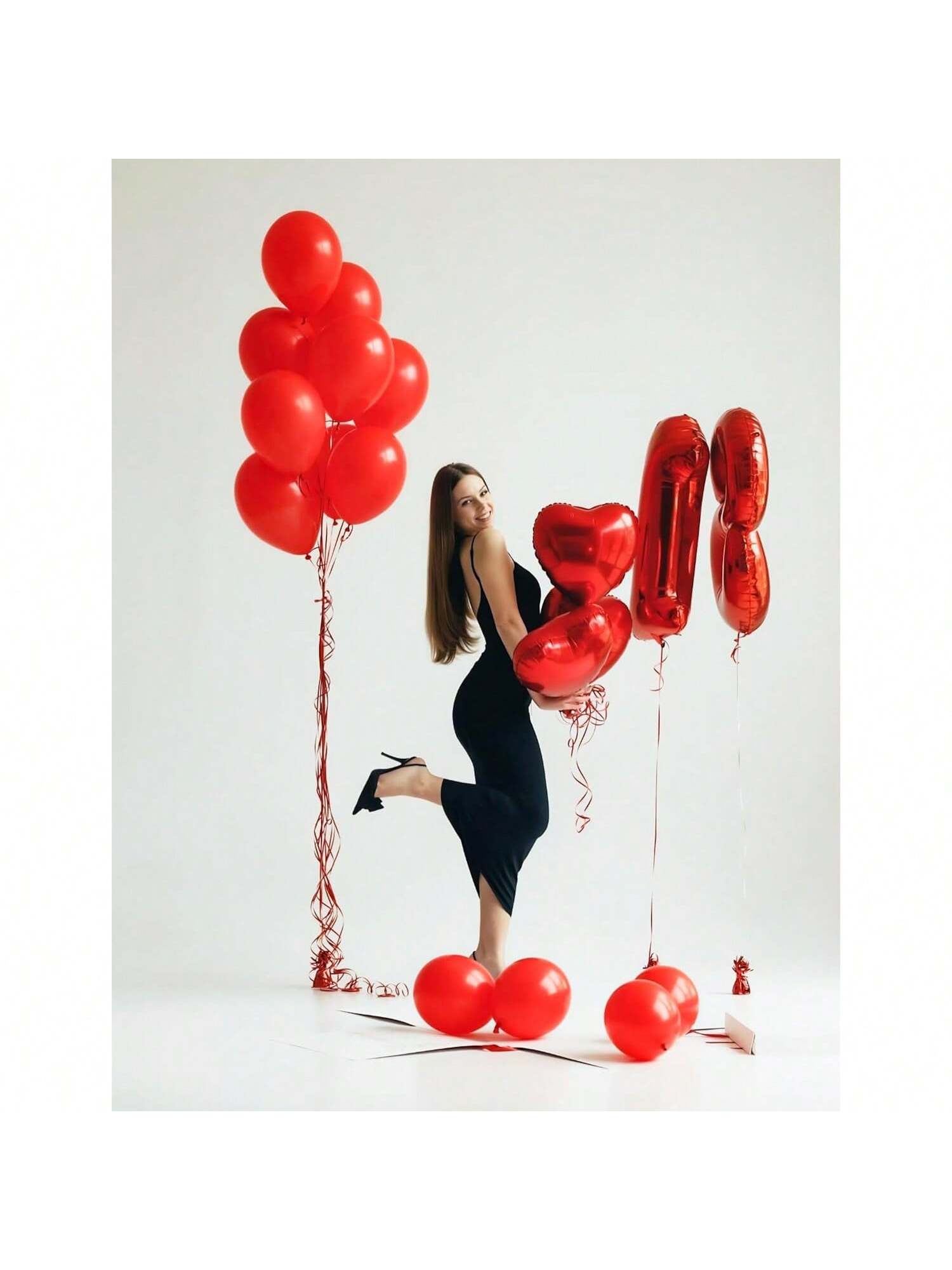 12" Red Latex Balloons with Ribbons Shiny Finish Party Birthday Wedding Decor