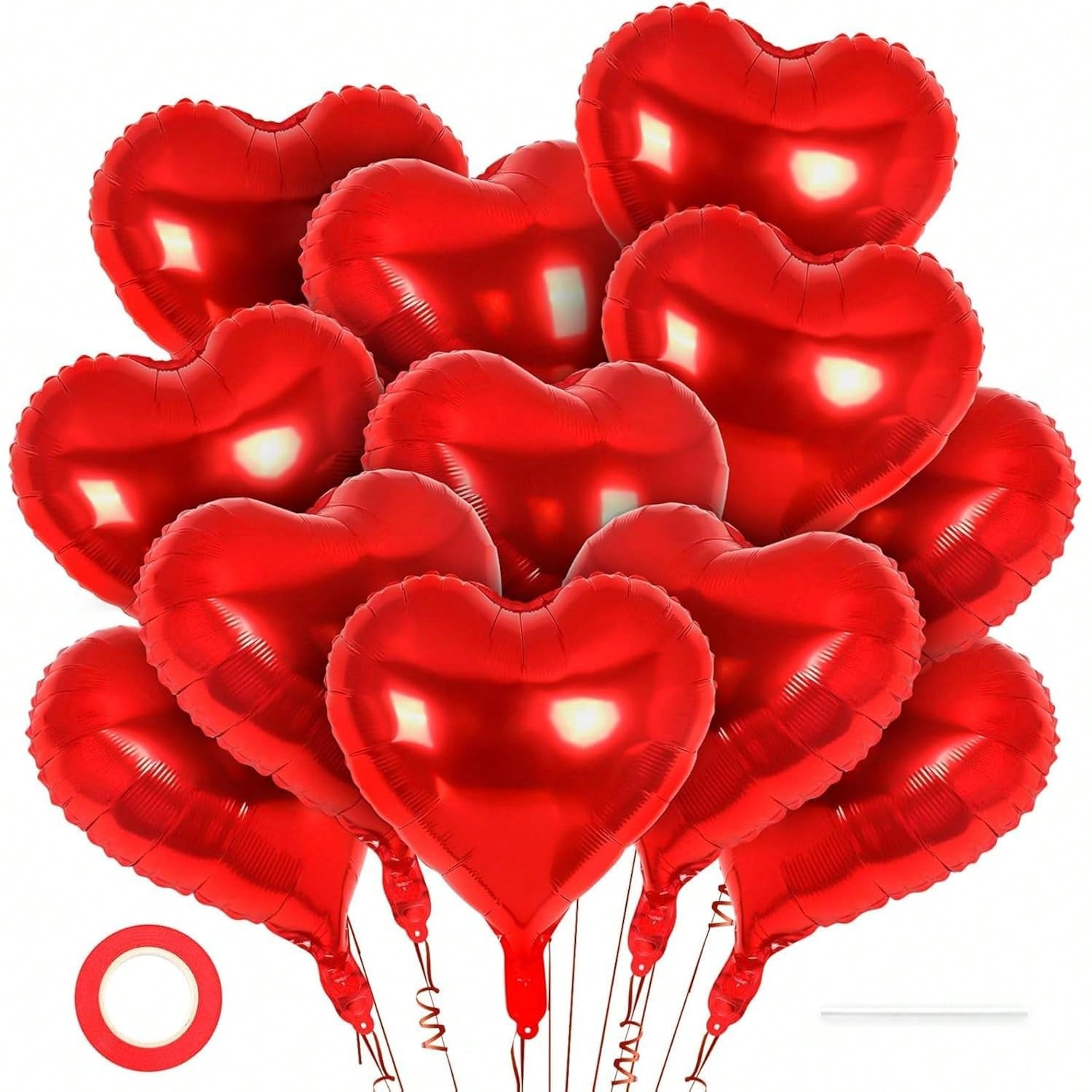 12 Pc 18 Inch Red Heart Foil Balloons for Valentine Birthday Wedding and Baby Shower