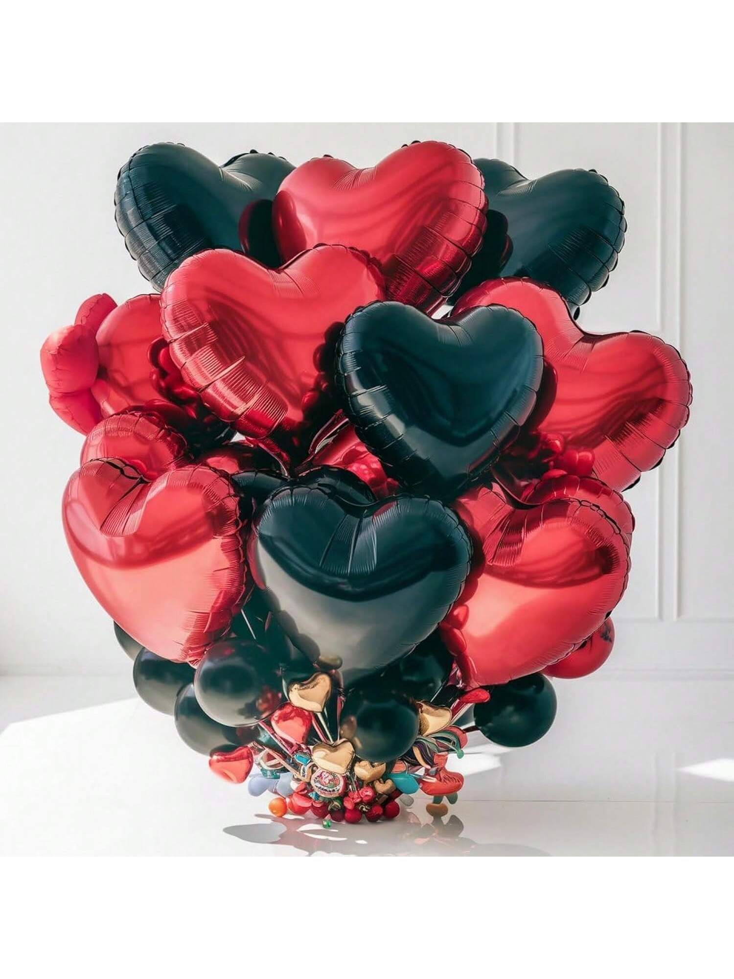 12PCS 18" Red & Black Heart Foil Balloons Valentines Wedding Party Decor