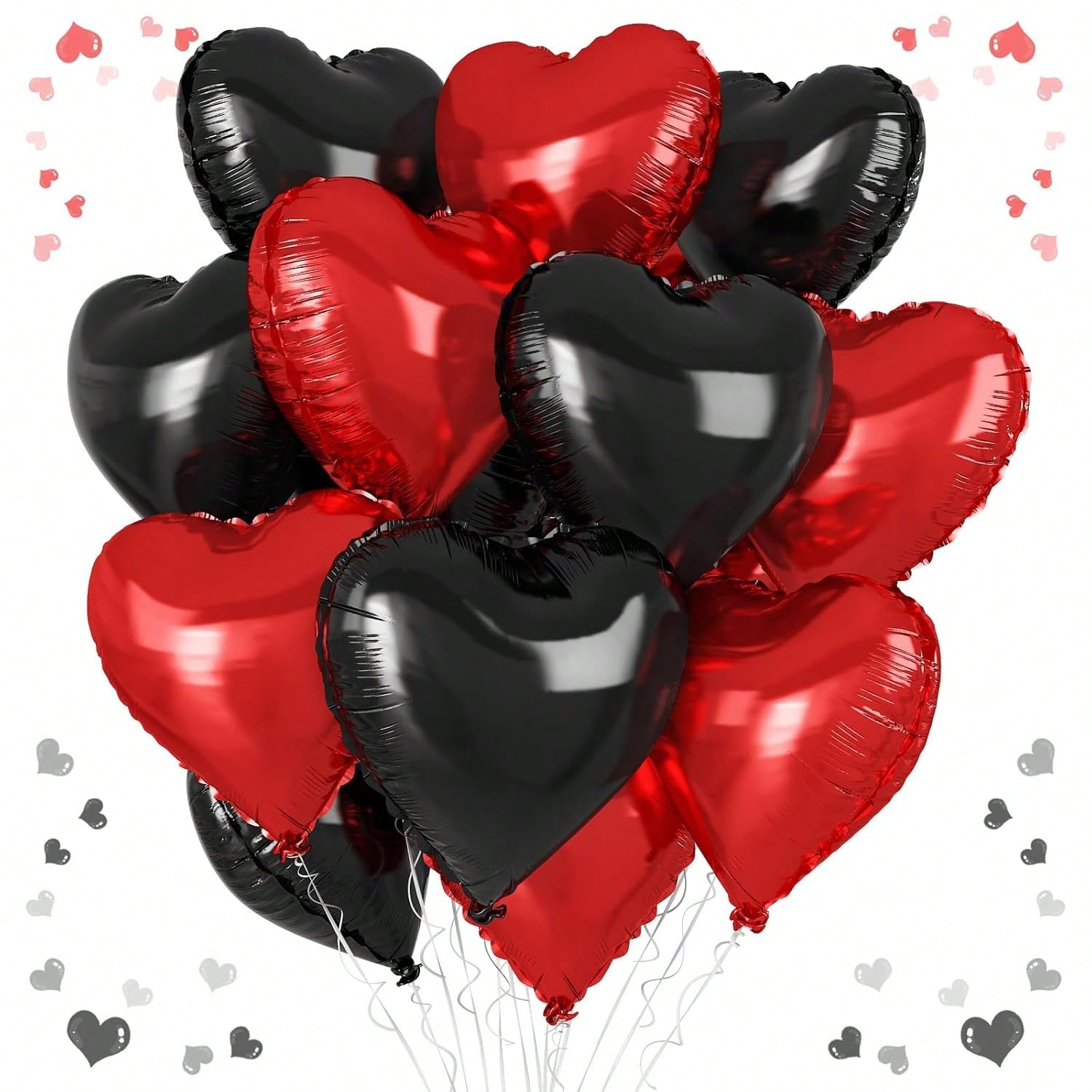 12PCS 18" Red & Black Heart Foil Balloons Valentines Wedding Party Decor