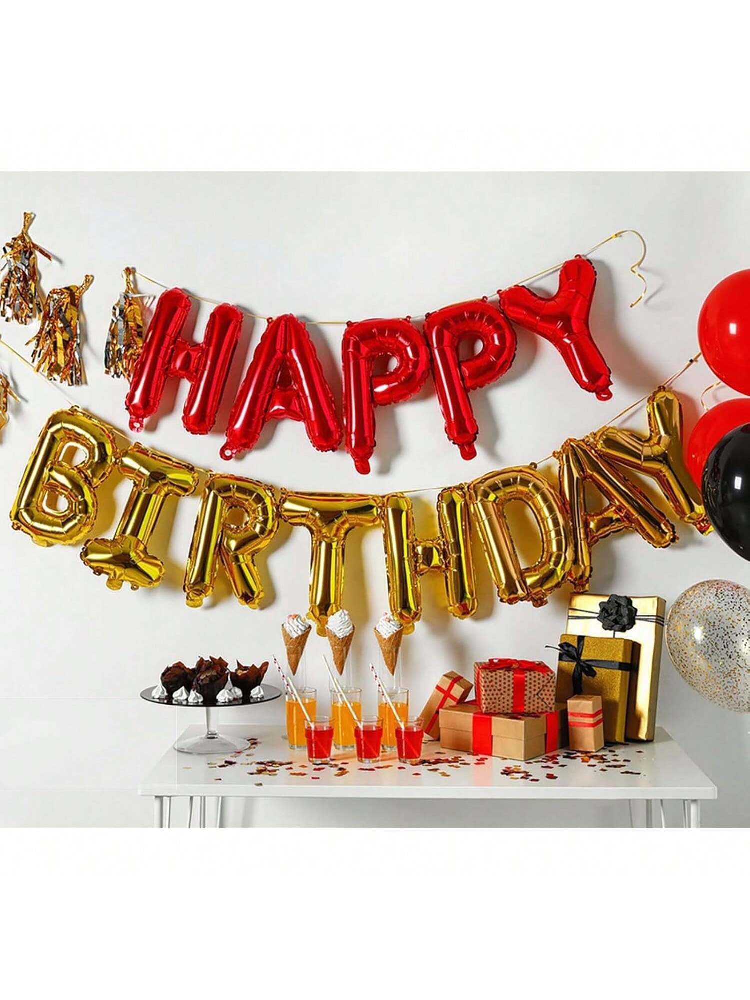 16 Inch Red Happy Birthday Foil Banner for Party Decorations and Photo Booth