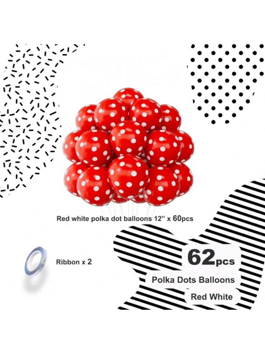 60PCS 12" Red Polka Dot Latex Balloons Helium Birthday Party Decor