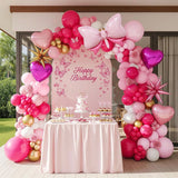 140Pc Mouse Balloon Garland Arch Pearl Pink White Gold Bowknot Party Decor