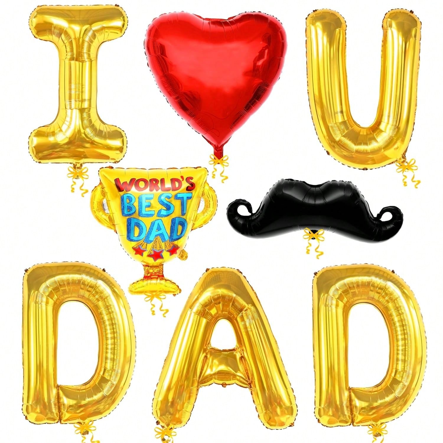 I Love U Dad Balloons 32in 8pcs Gold Fathers Day Party Decor